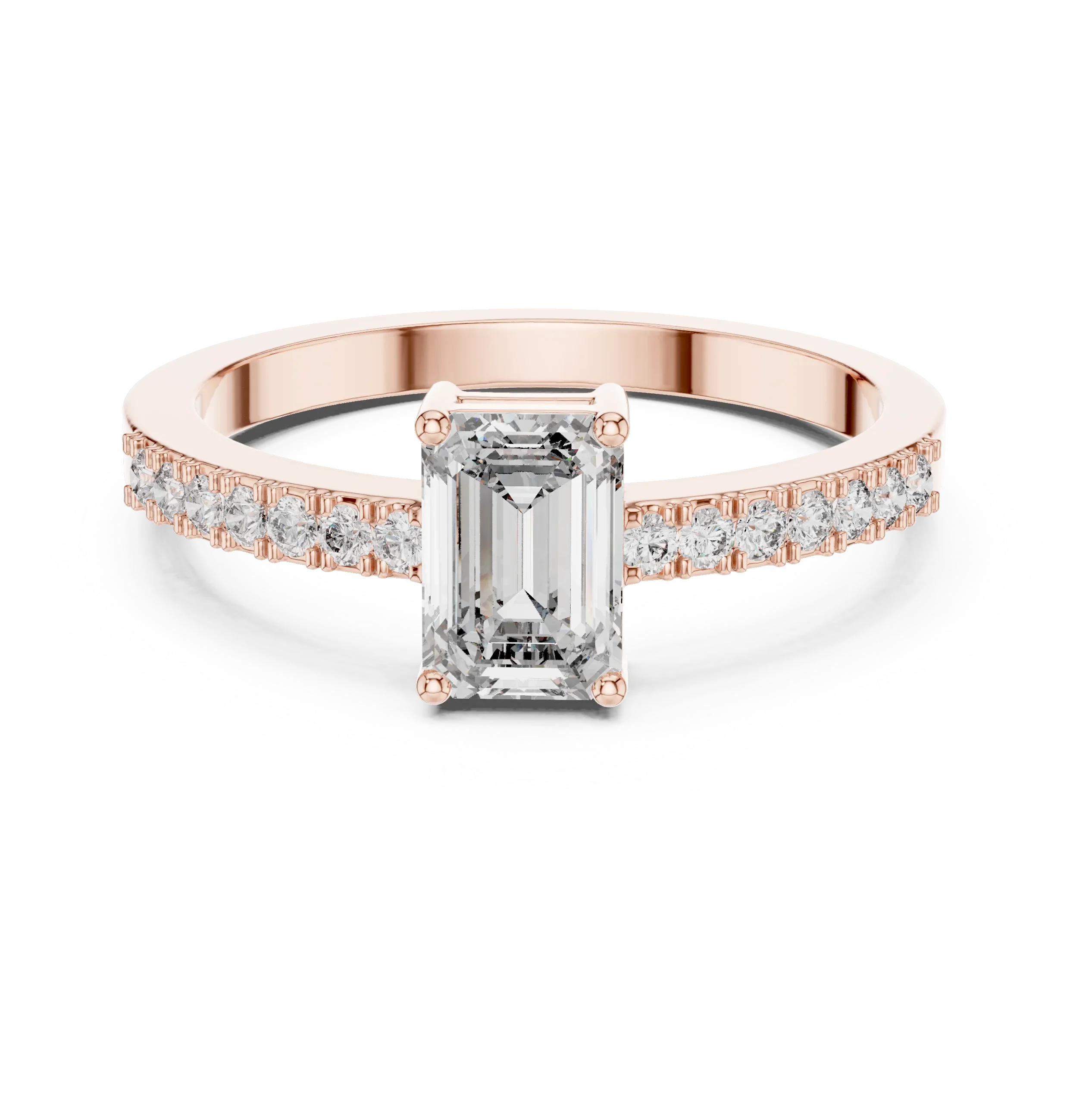 Emerald Cut Diamond Solitaire Engagement Ring with Pave Band