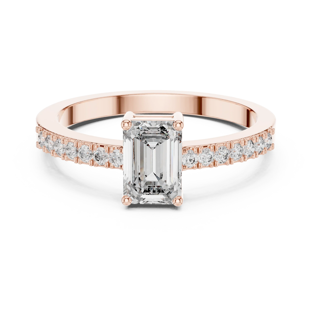 Emerald Cut Diamond Solitaire Engagement Ring with Pave Band