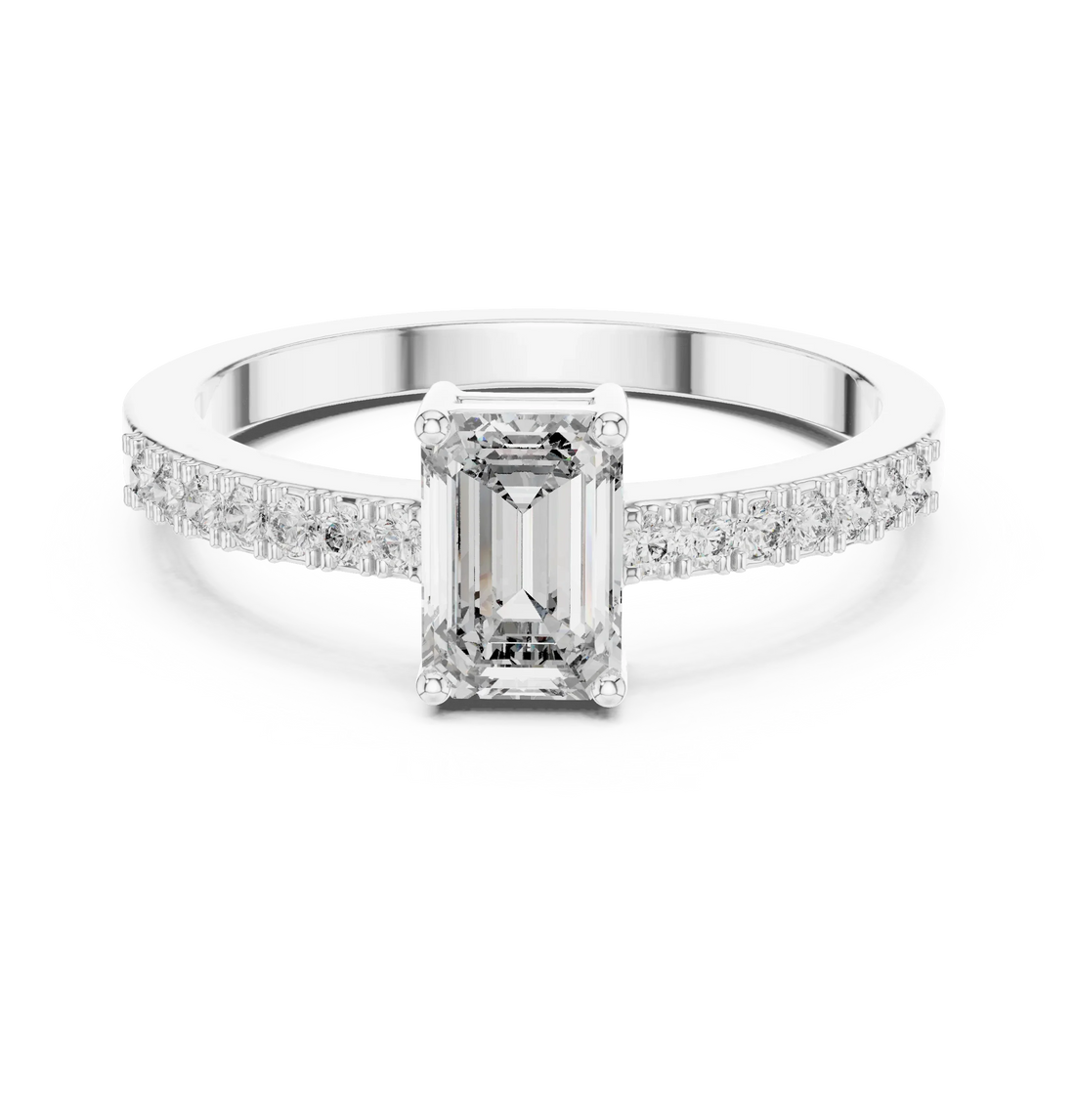 Emerald Cut Diamond Solitaire Engagement Ring with Pave Band