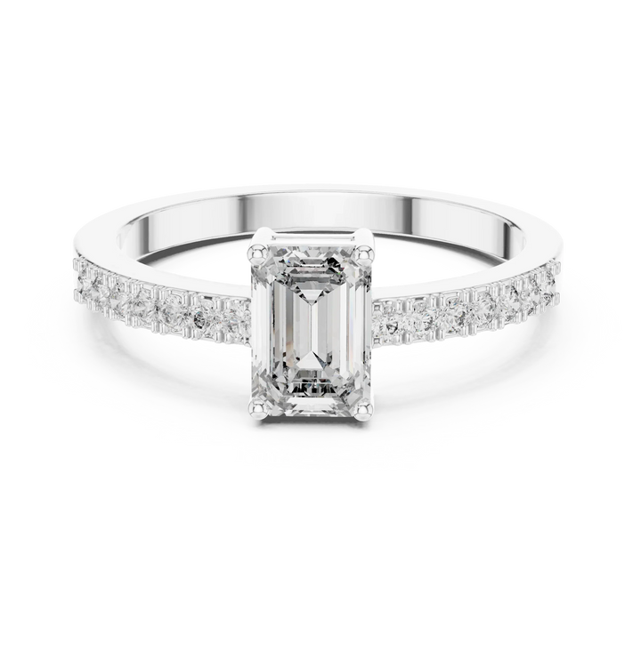 Emerald Cut Diamond Solitaire Engagement Ring with Pave Band