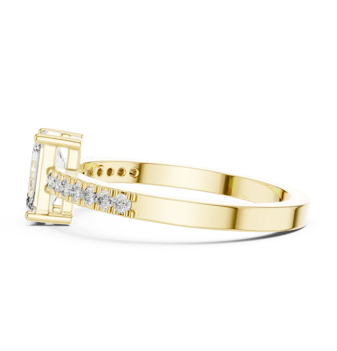 Emerald Cut Diamond Solitaire Engagement Ring with Pave Band