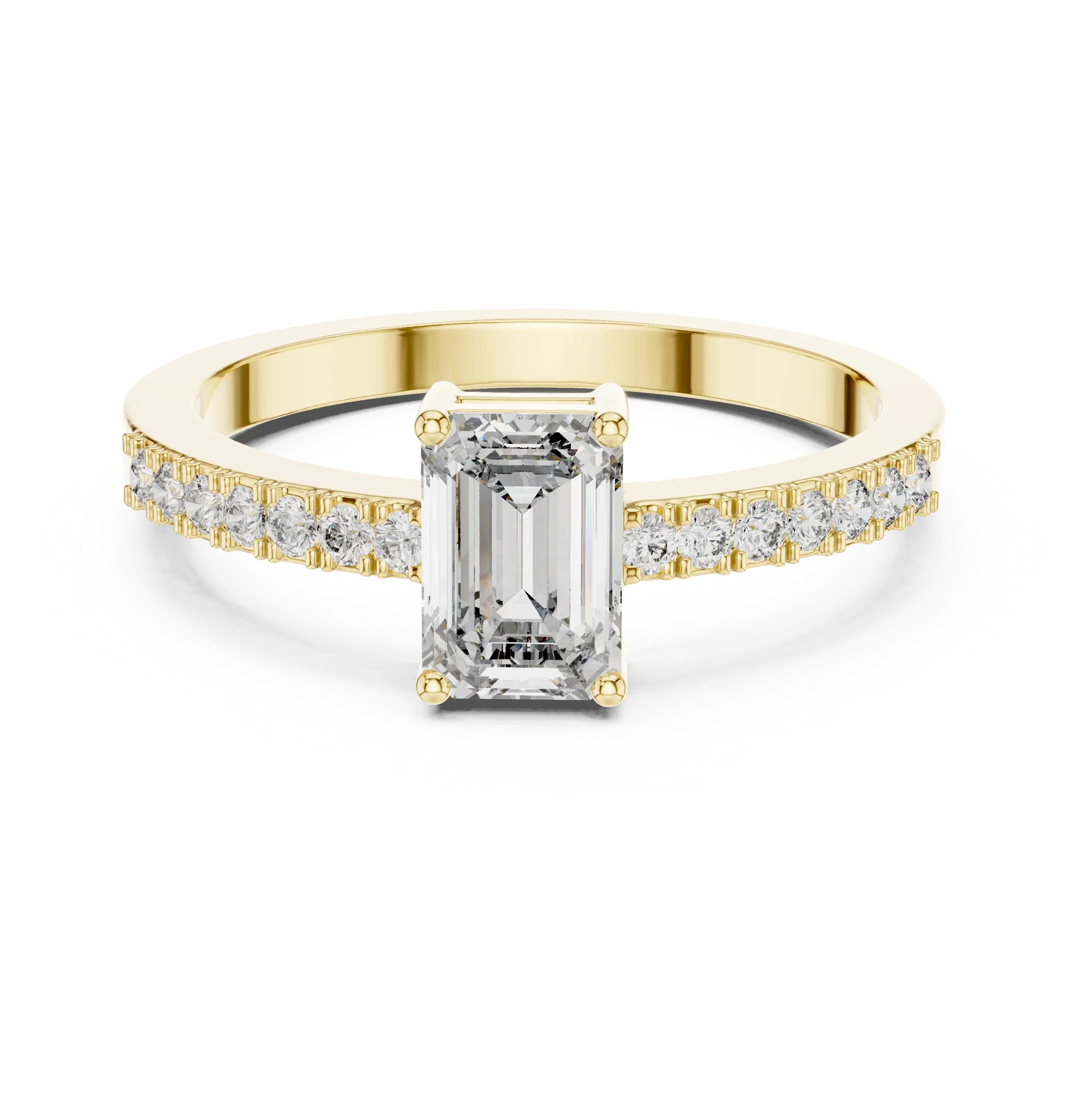Emerald Cut Diamond Solitaire Engagement Ring with Pave Band