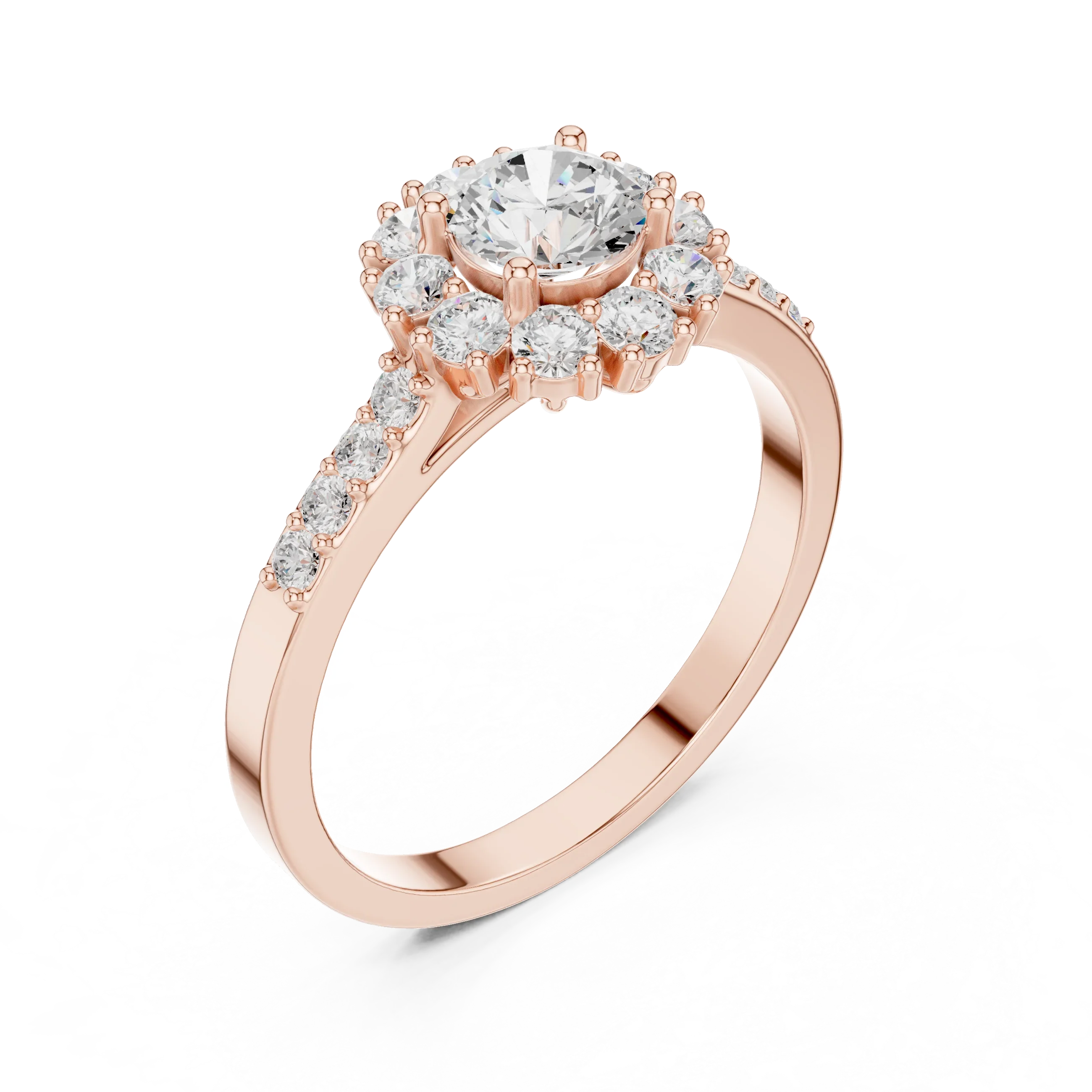 Round Diamond Halo Engagement Ring with Pave Band
