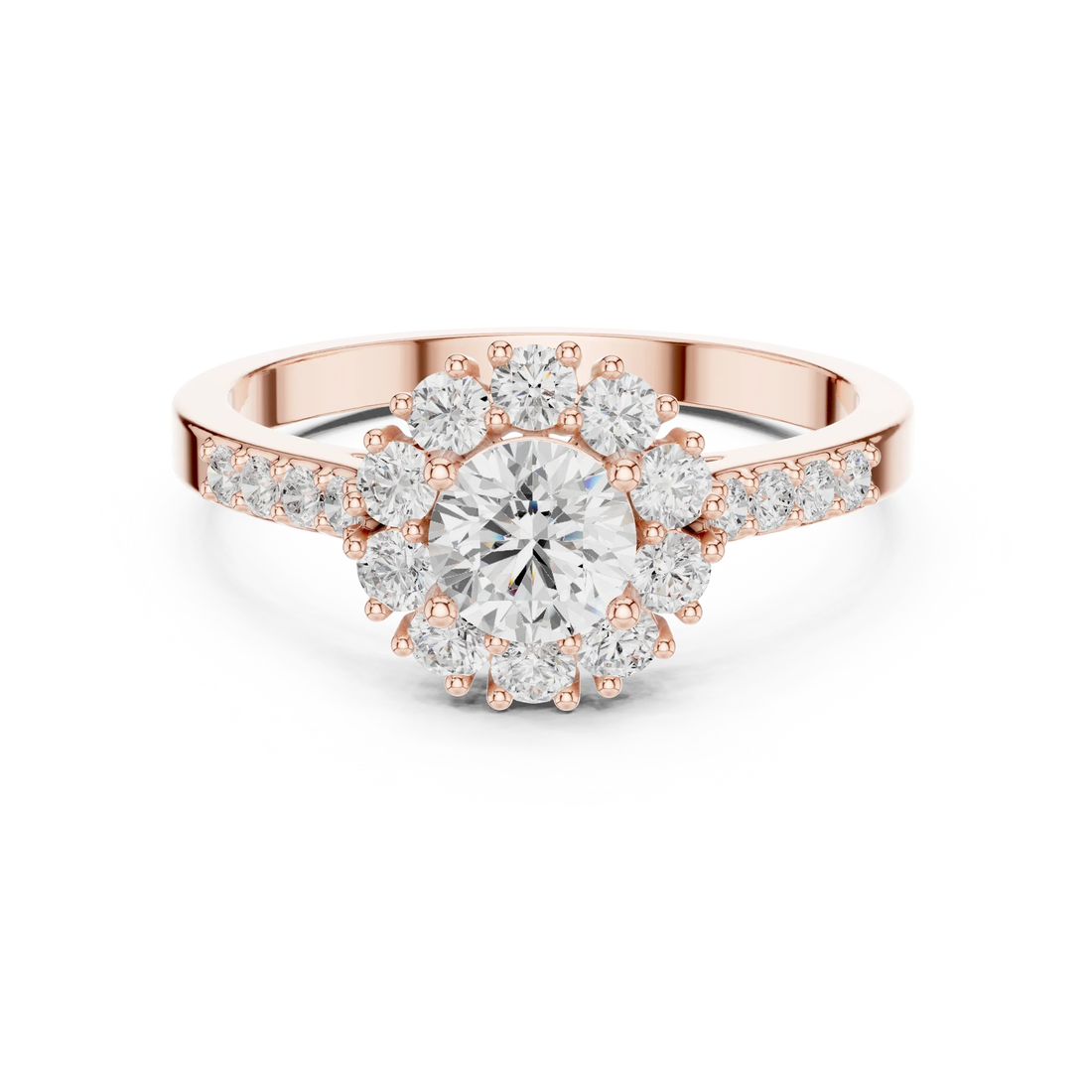Round Diamond Halo Engagement Ring with Pave Band