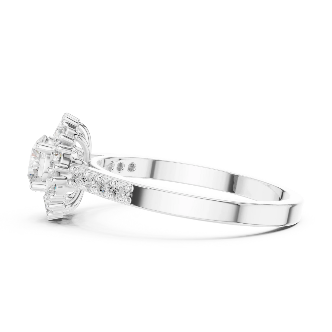 Round Diamond Halo Engagement Ring with Pave Band