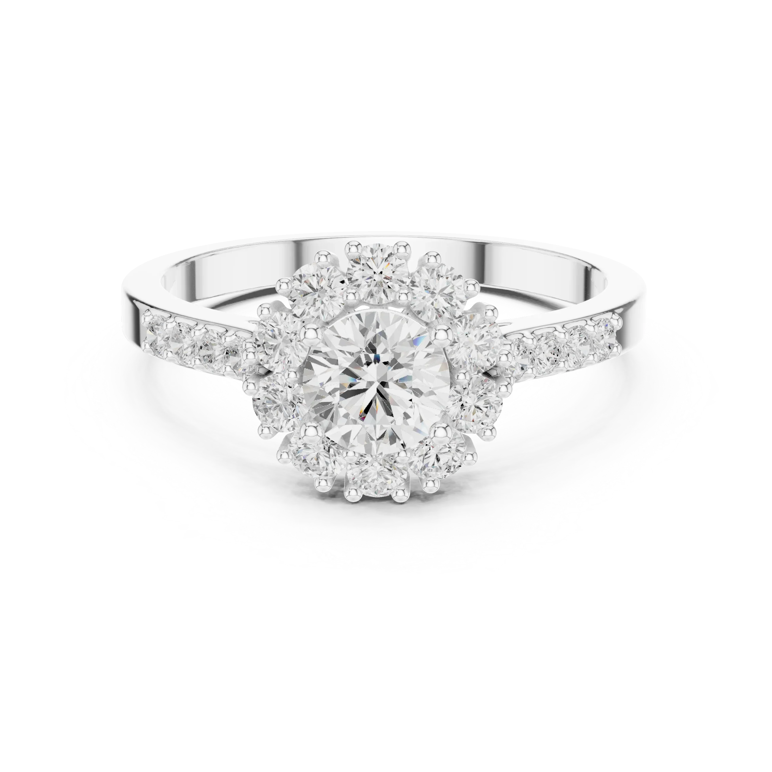 Round Diamond Halo Engagement Ring with Pave Band