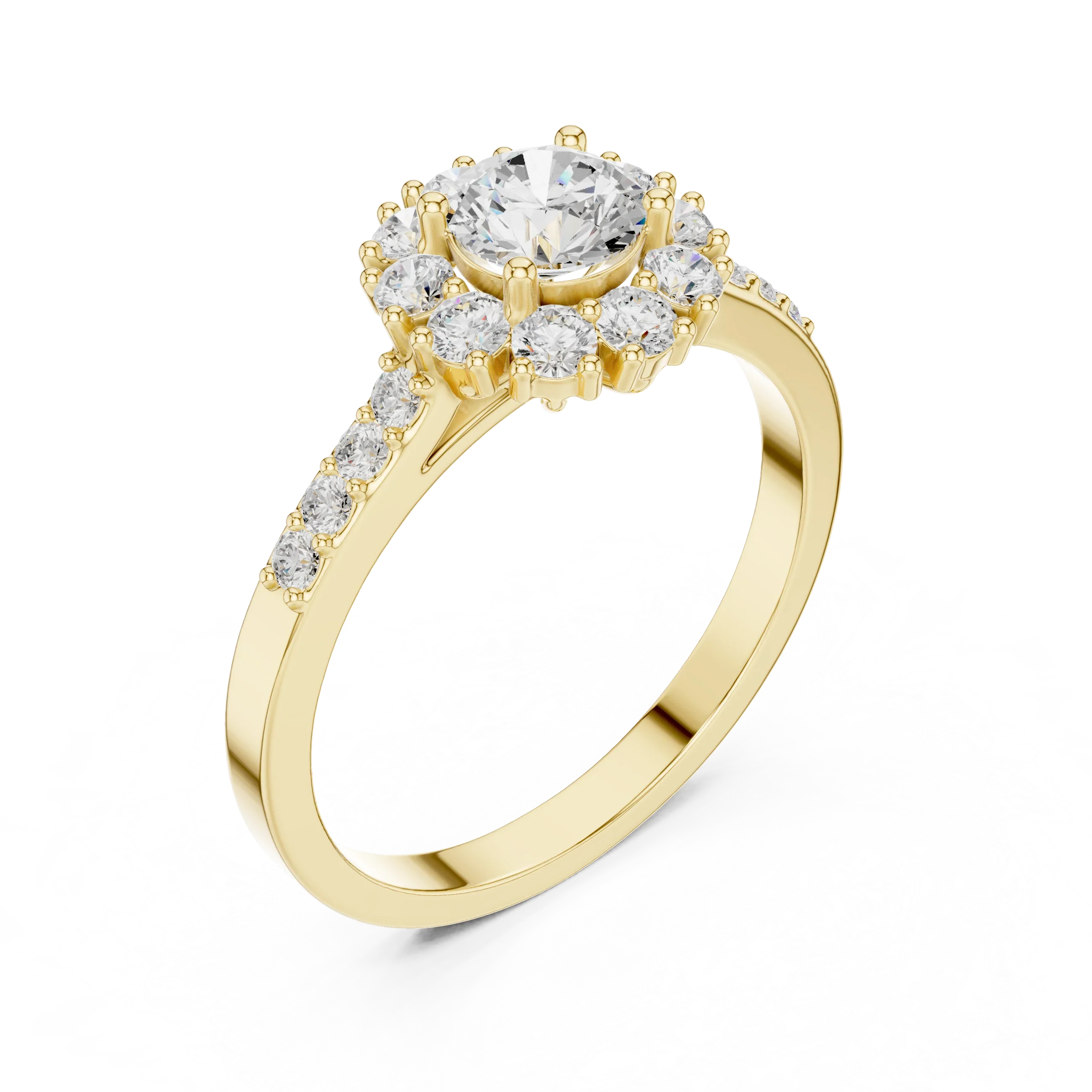 Round Diamond Halo Engagement Ring with Pave Band