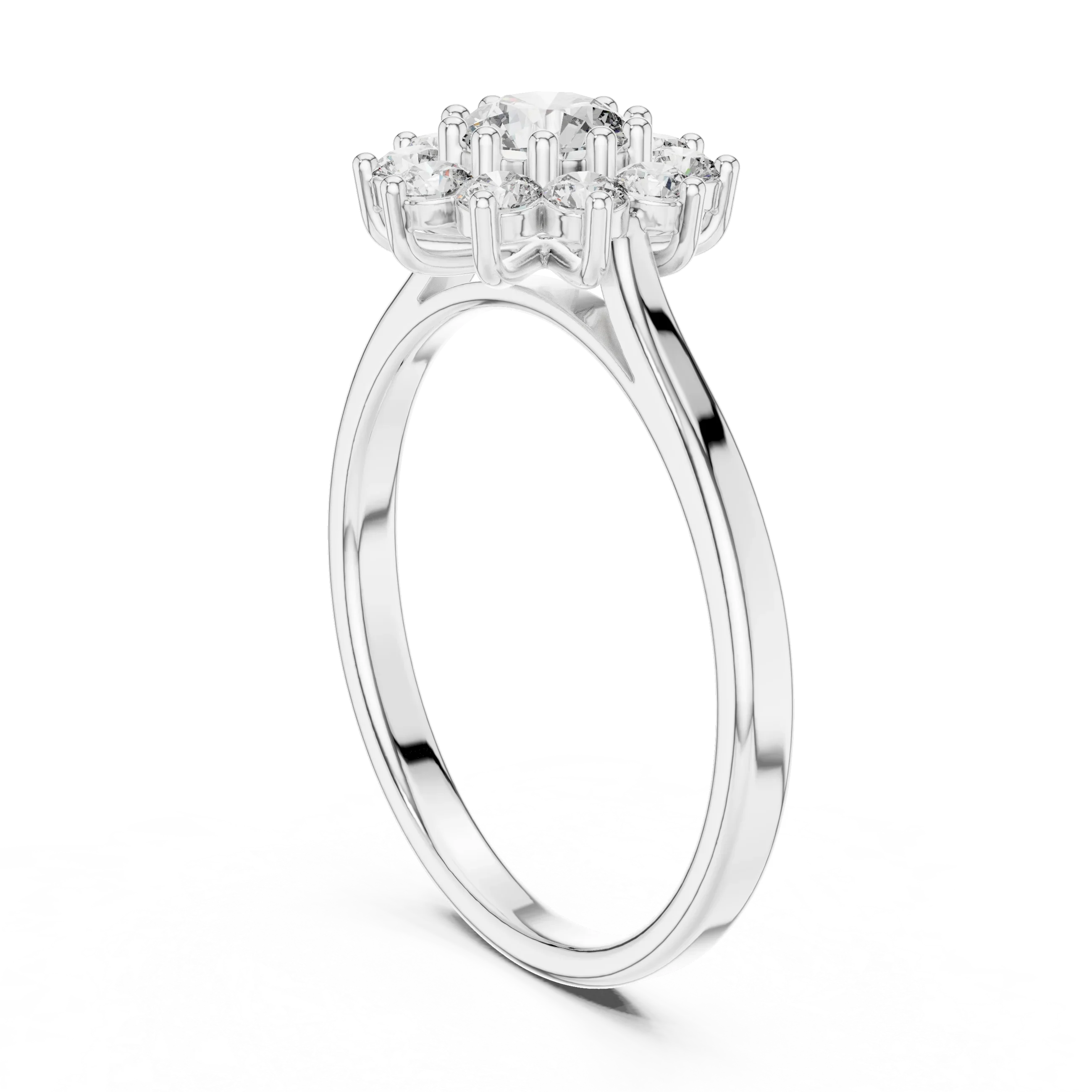 Round Diamond Floral Halo Engagement Ring