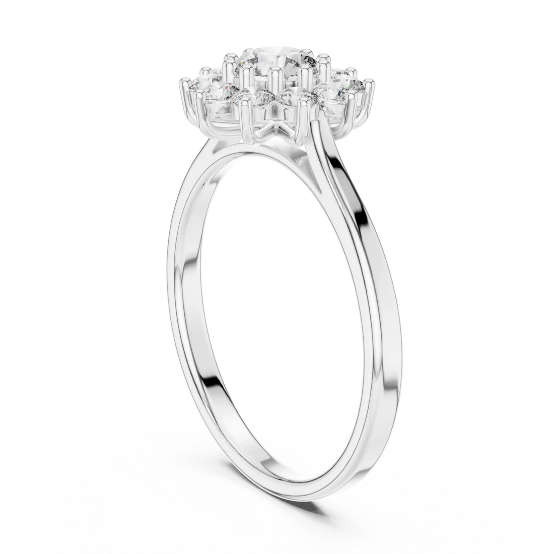 Round Diamond Floral Halo Engagement Ring