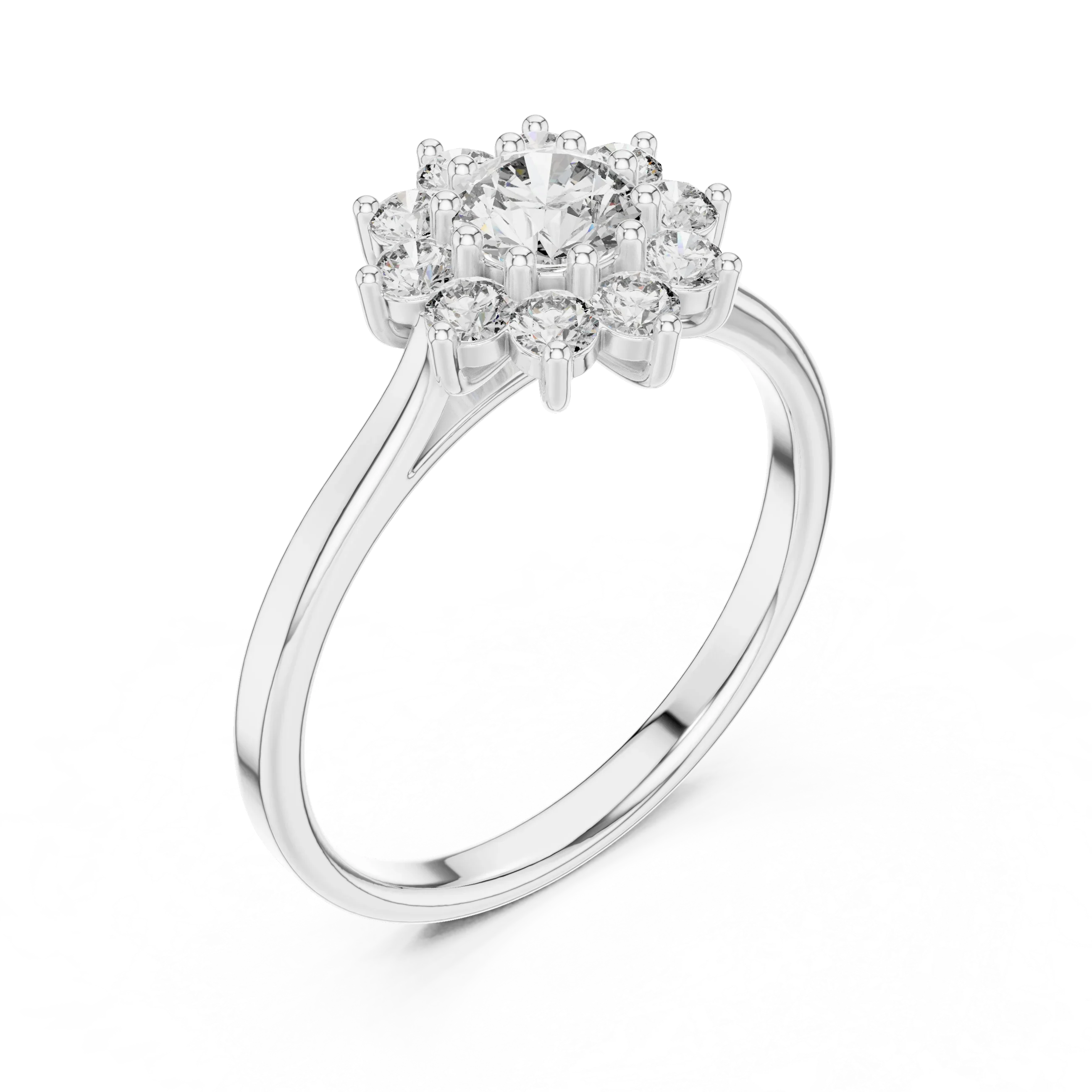 Round Diamond Floral Halo Engagement Ring