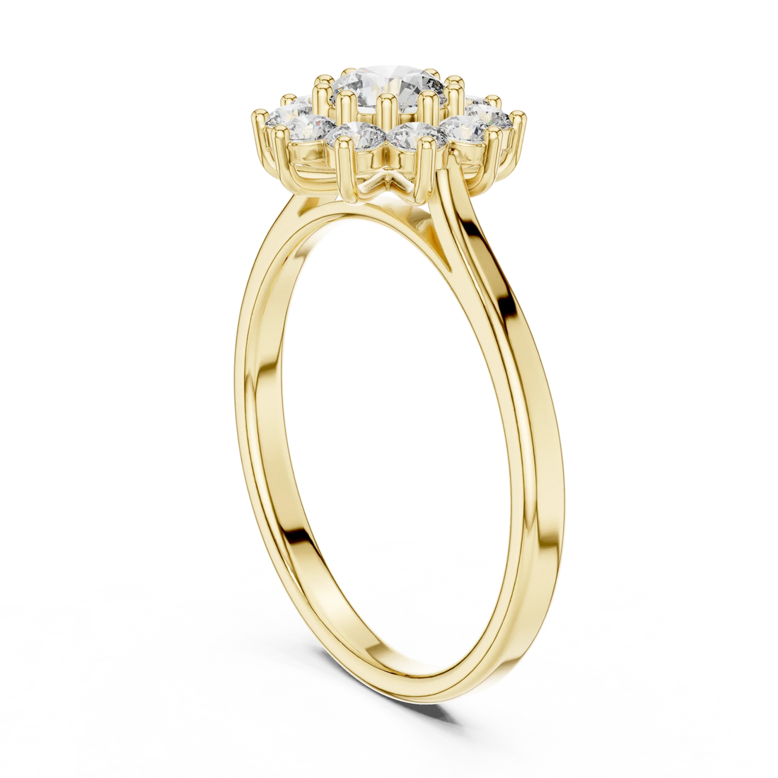 Round Diamond Floral Halo Engagement Ring