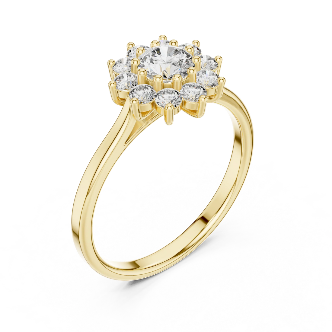 Round Diamond Floral Halo Engagement Ring
