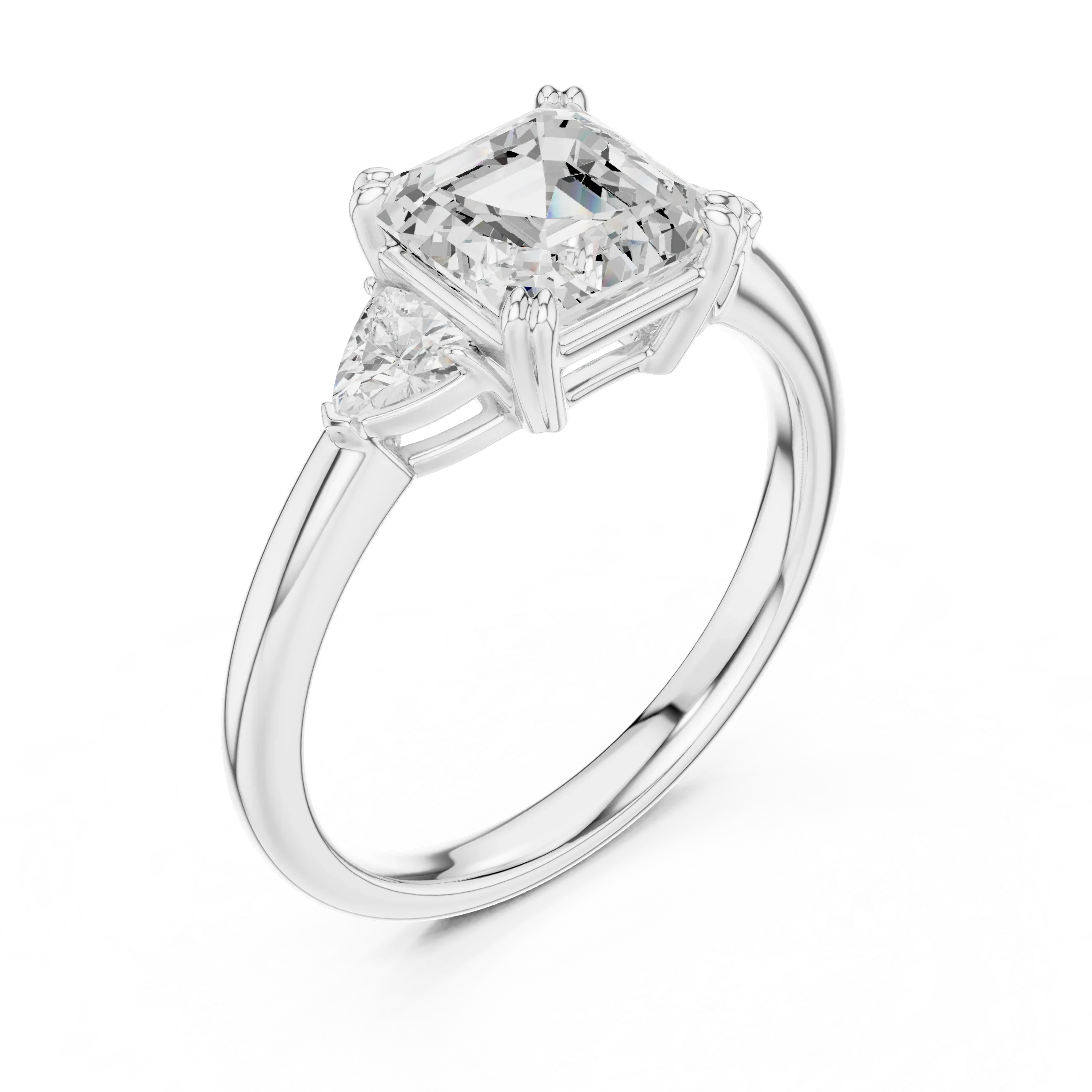 Asscher Diamond Three Stone Engagement Ring