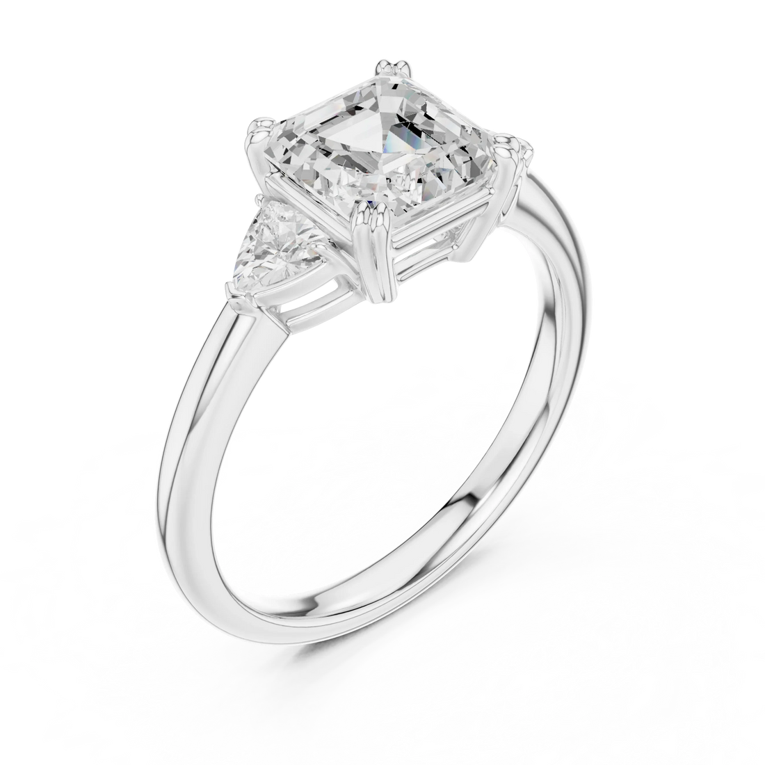 Asscher Diamond Three Stone Engagement Ring