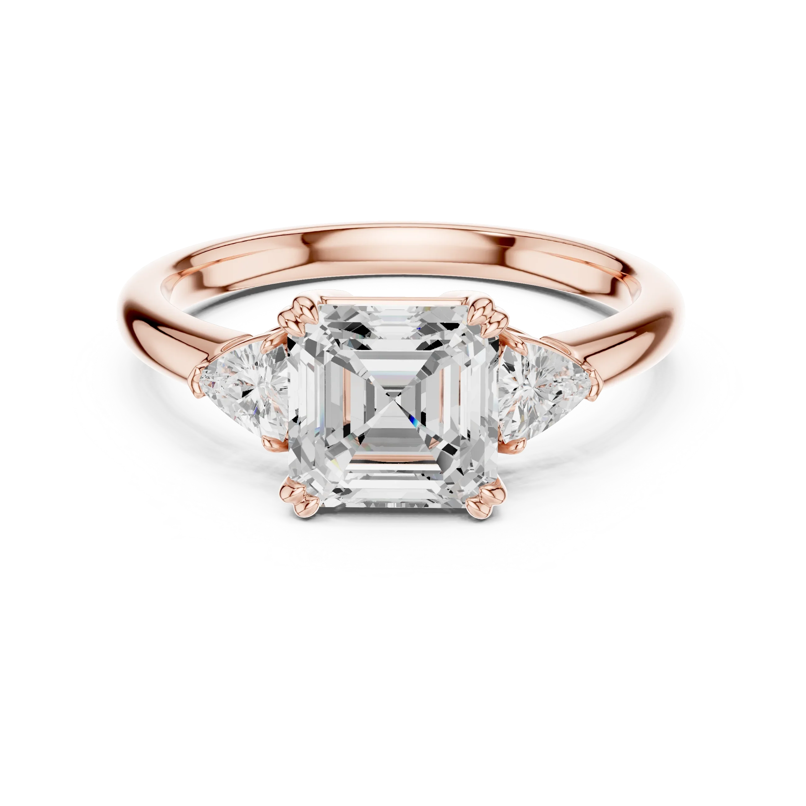 Asscher Diamond Three Stone Engagement Ring