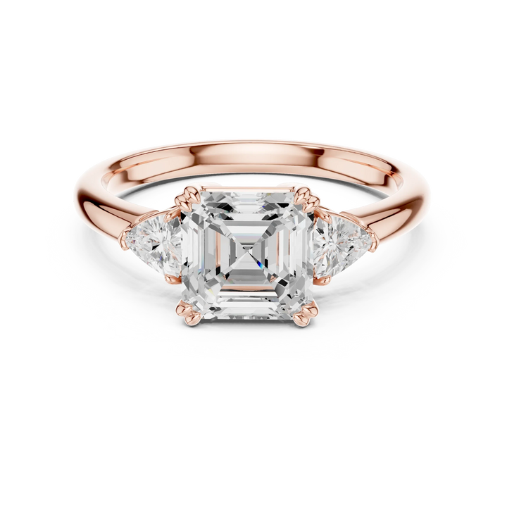 Asscher Diamond Three Stone Engagement Ring