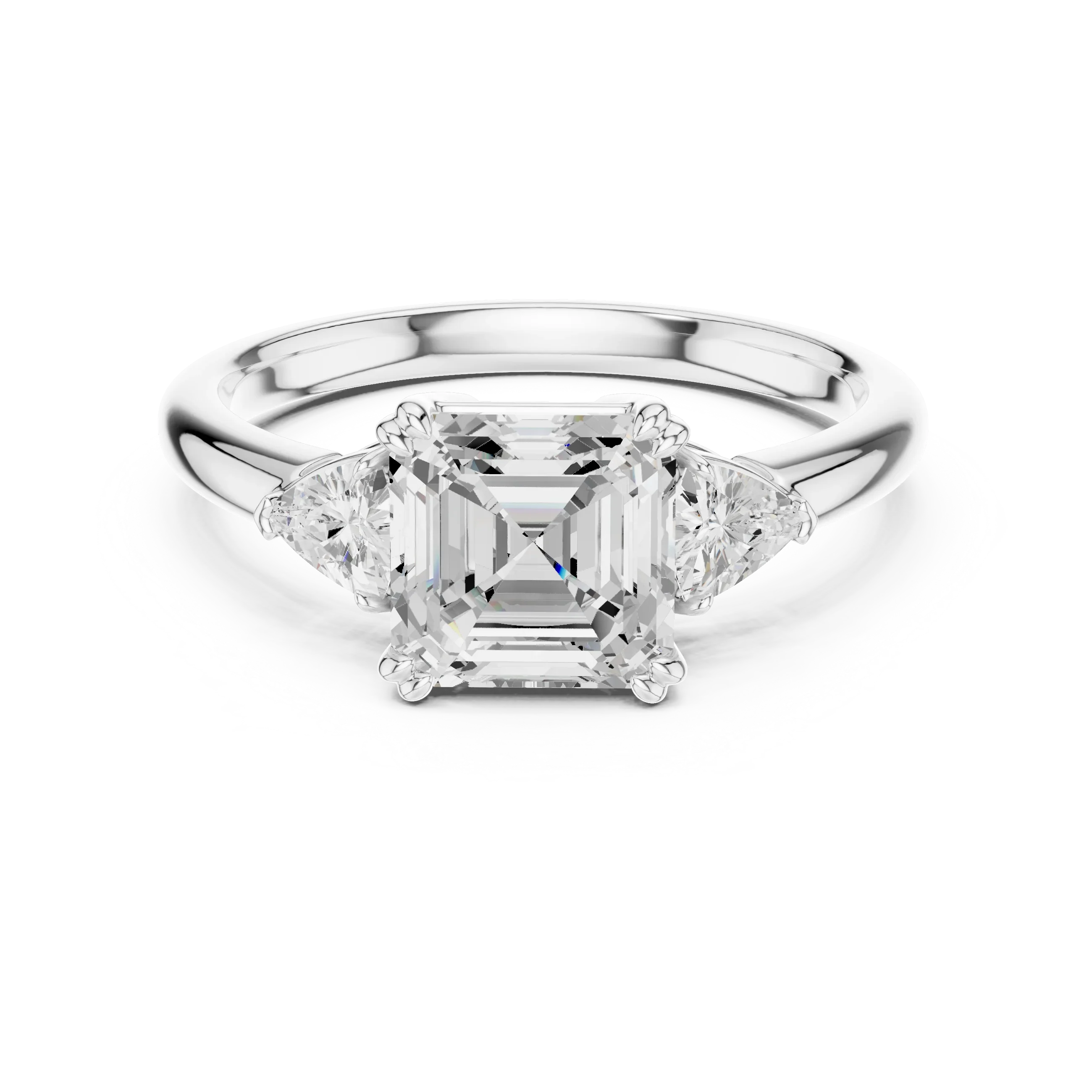 Asscher Diamond Three Stone Engagement Ring