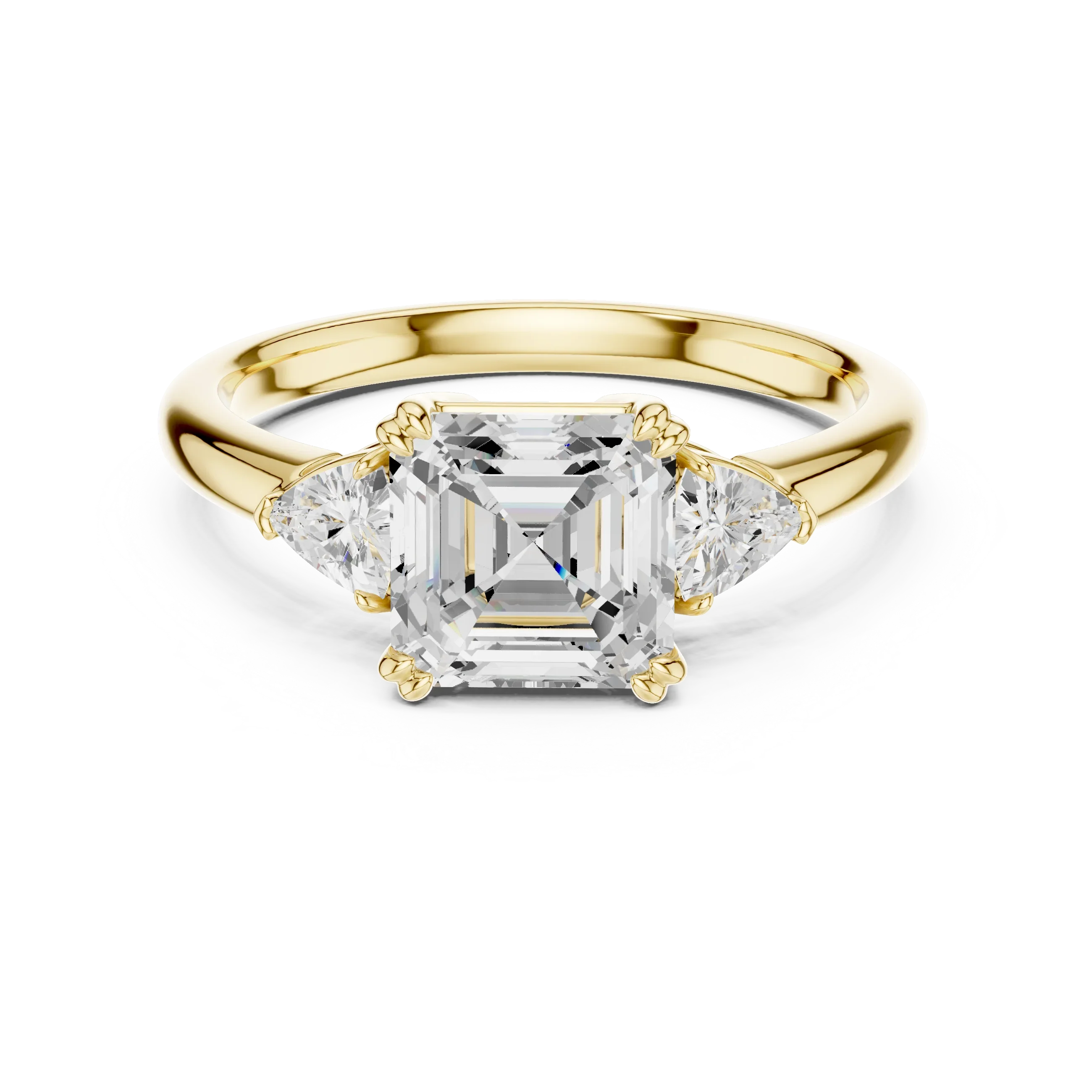 Asscher Diamond Three Stone Engagement Ring