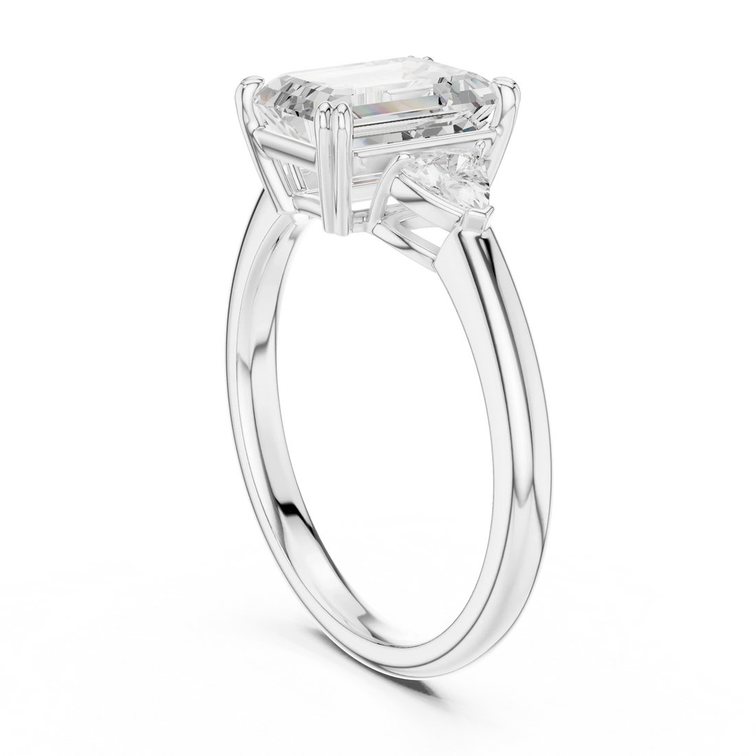Emerald Diamond Three Stone Engagement Ring