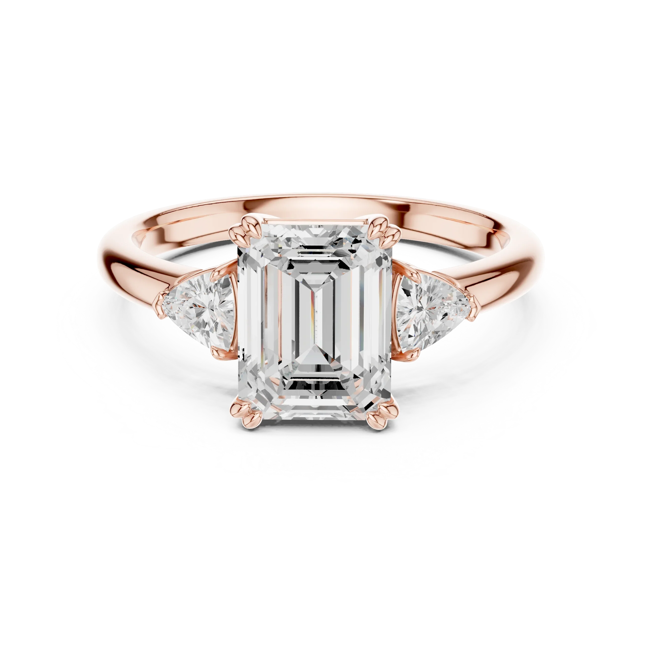 Emerald Diamond Three Stone Engagement Ring