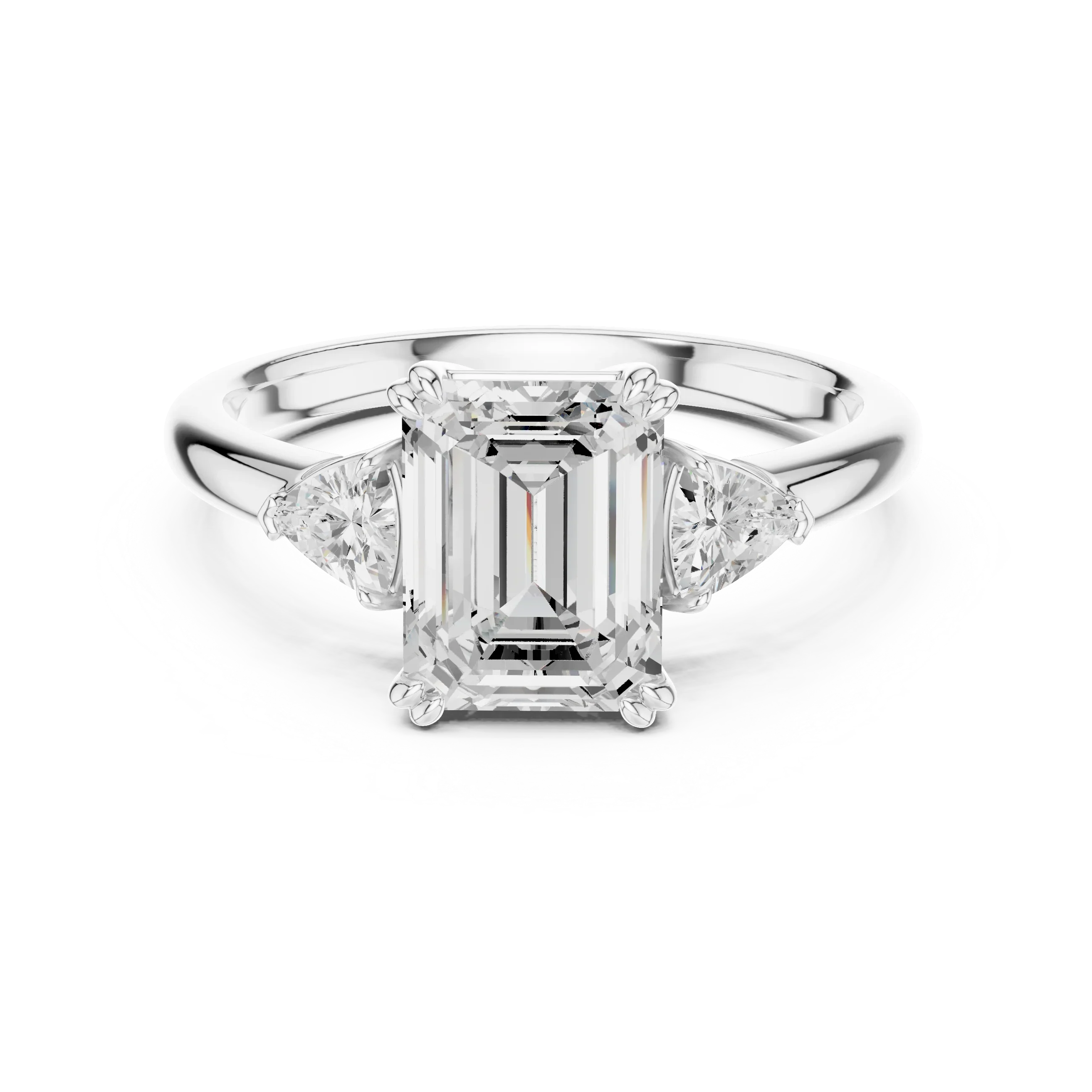 Emerald Diamond Three Stone Engagement Ring