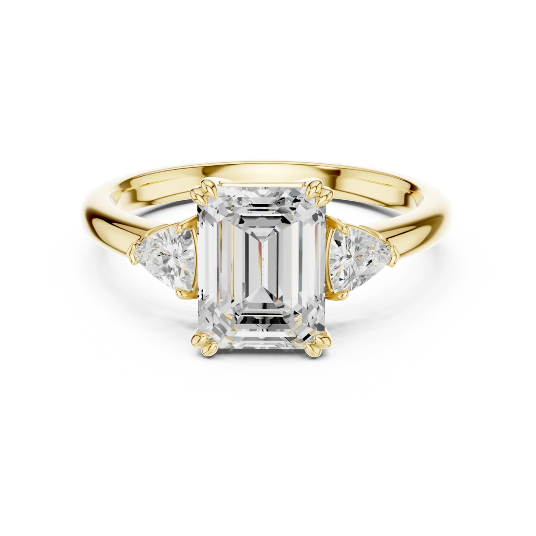 Emerald Diamond Three Stone Engagement Ring