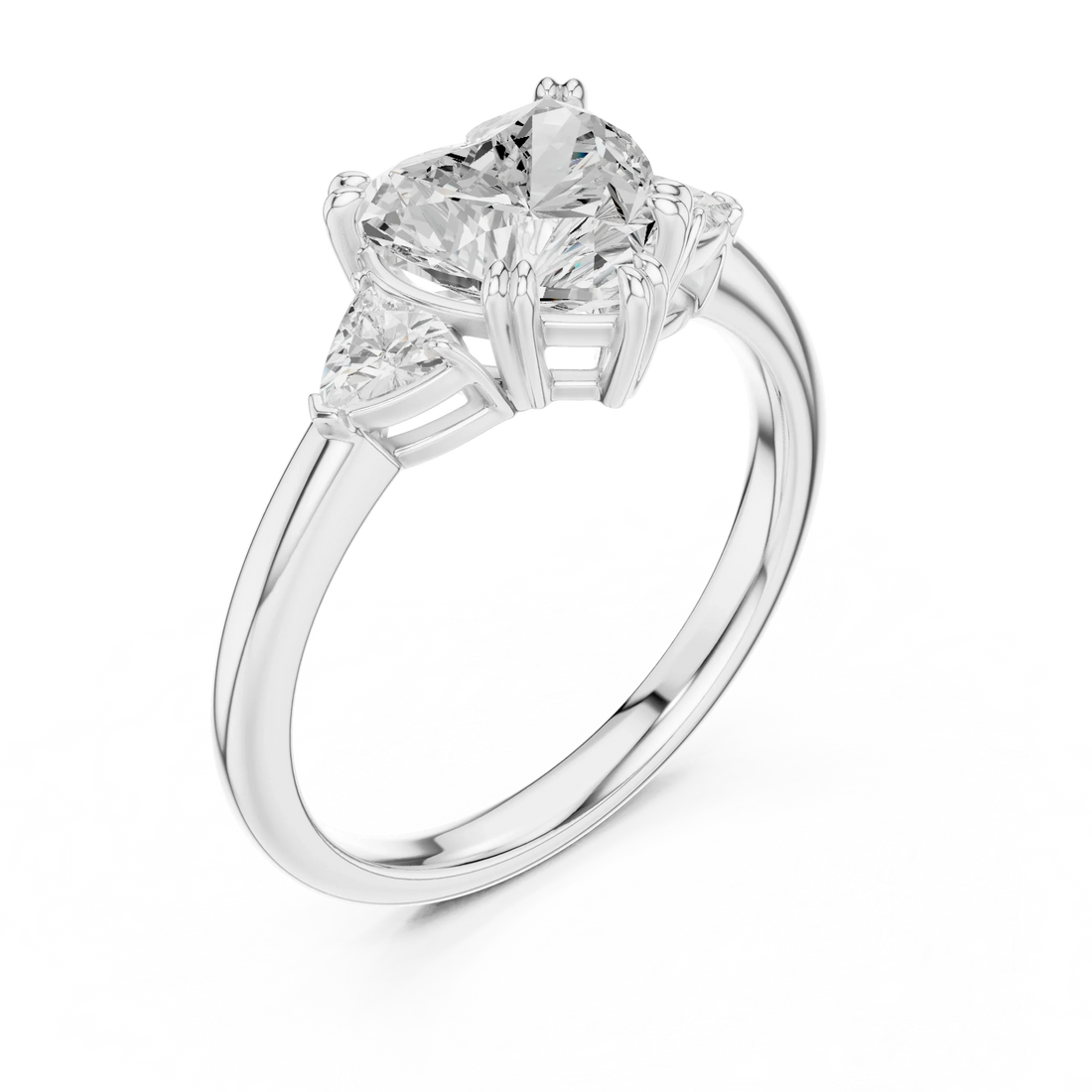 Trillion Side Diamond Heart Shape Engagement Ring