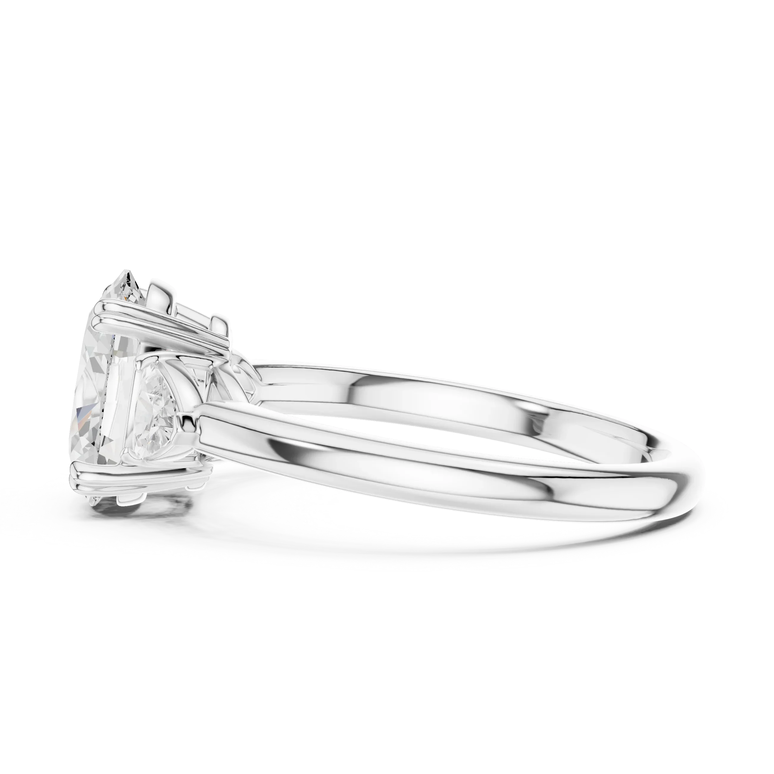 Trillion Side Diamond Oval Shape Engagement Ring