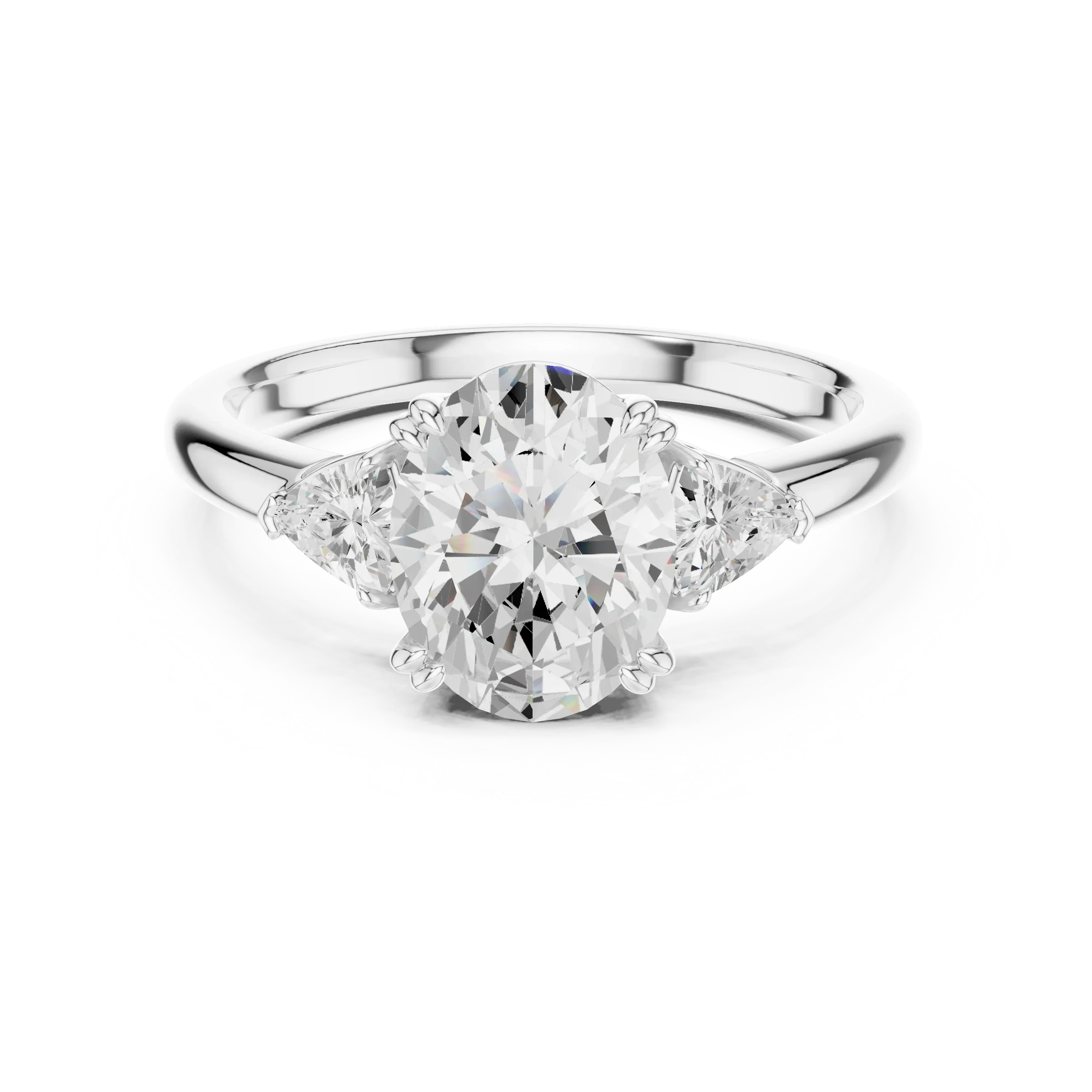 Trillion Side Diamond Oval Shape Engagement Ring