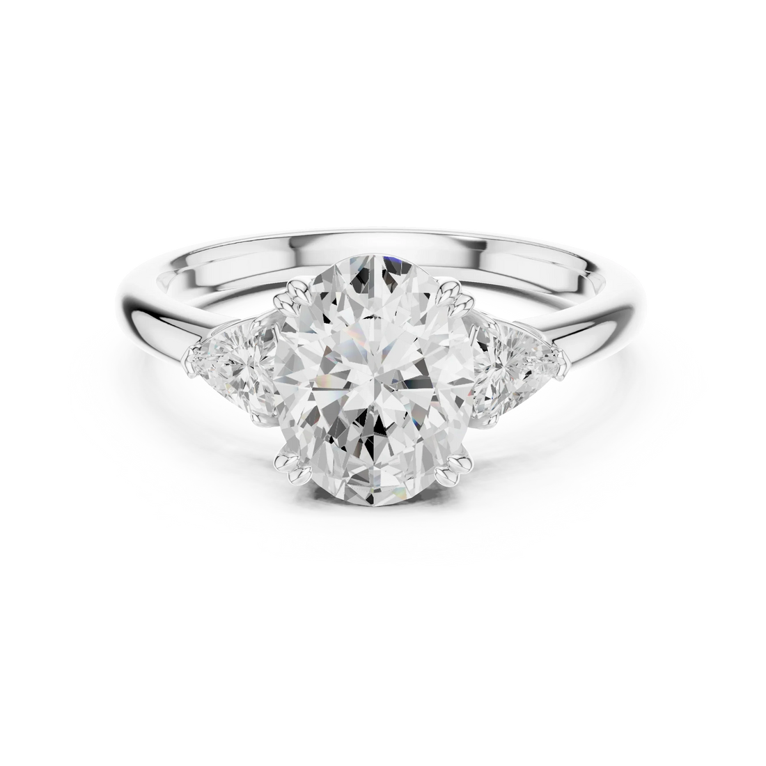 Trillion Side Diamond Oval Shape Engagement Ring
