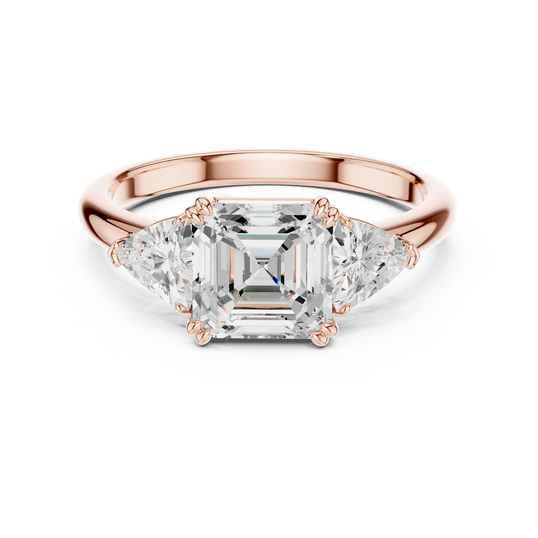 Square Emerald Cut Diamond Three Stone Engagement Ring