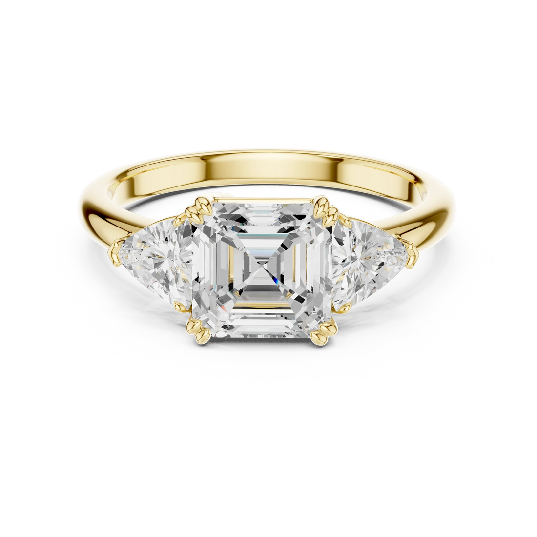 Square Emerald Cut Diamond Three Stone Engagement Ring