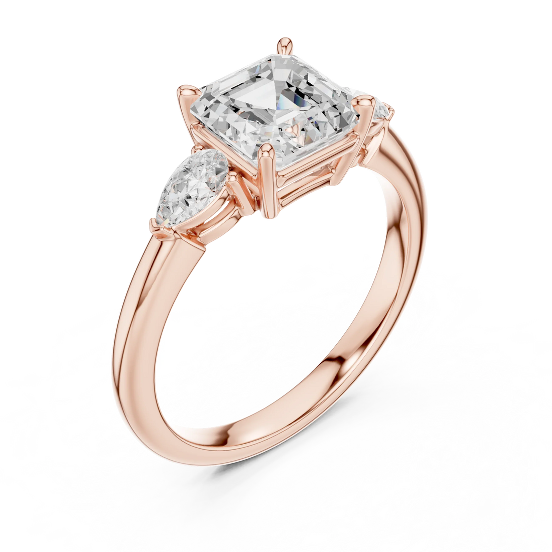 Asscher Cut Diamond Three-Stone Engagement Ring