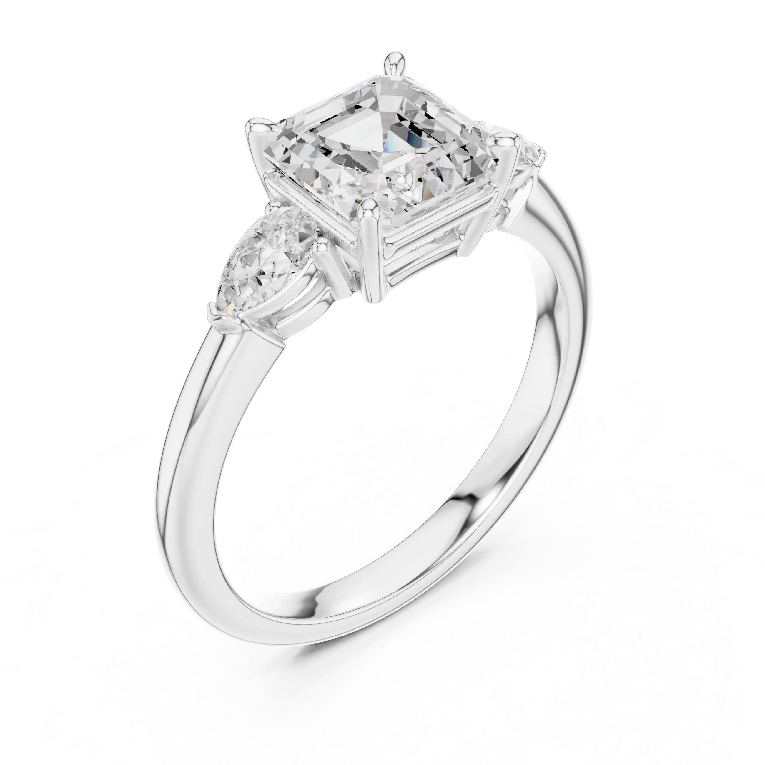 Asscher Cut Diamond Three-Stone Engagement Ring