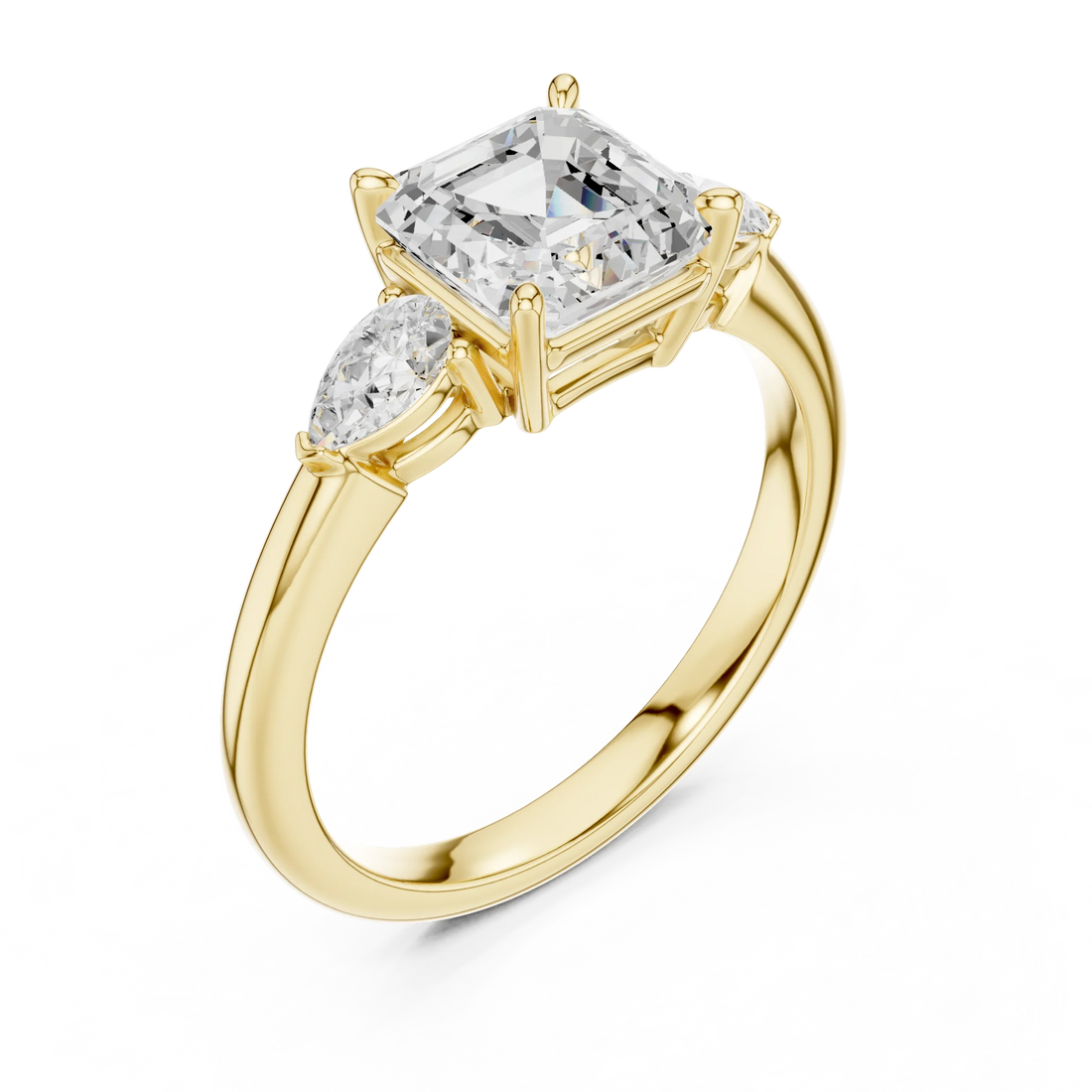 Asscher Cut Diamond Three-Stone Engagement Ring