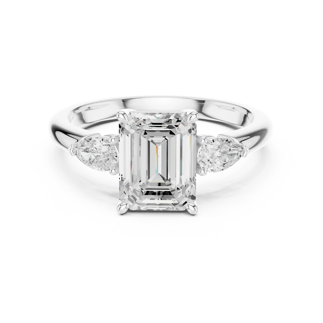 Emerald Cut Diamond Three-Stone Engagement Ring