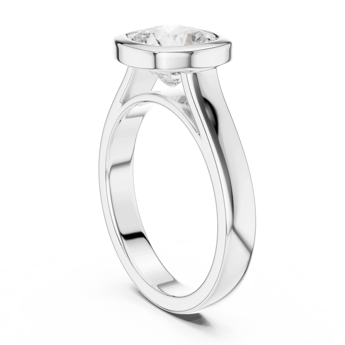 Cushion Cut Diamond Bezel Solitaire Engagement Ring