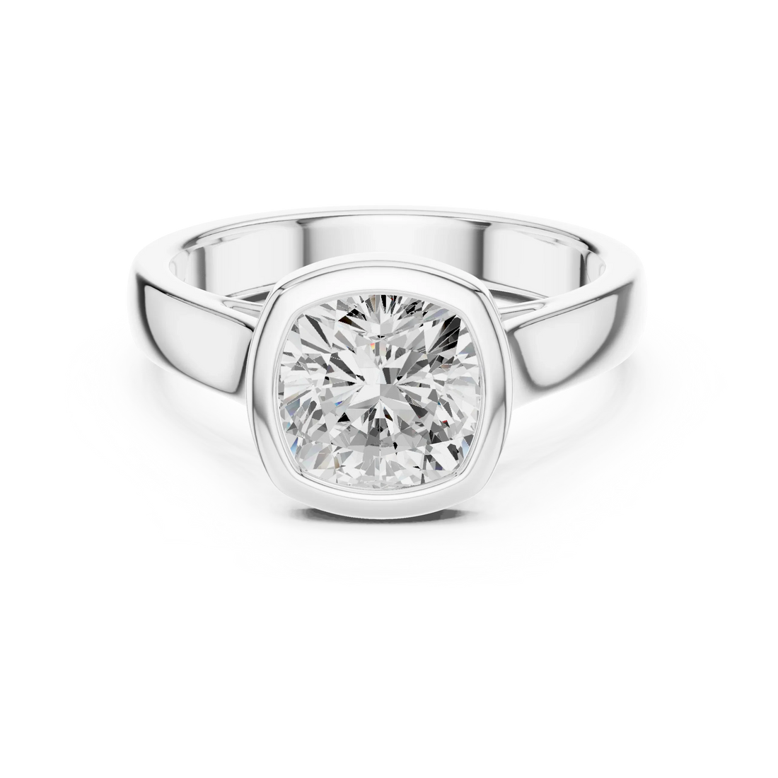 Cushion Cut Diamond Bezel Solitaire Engagement Ring