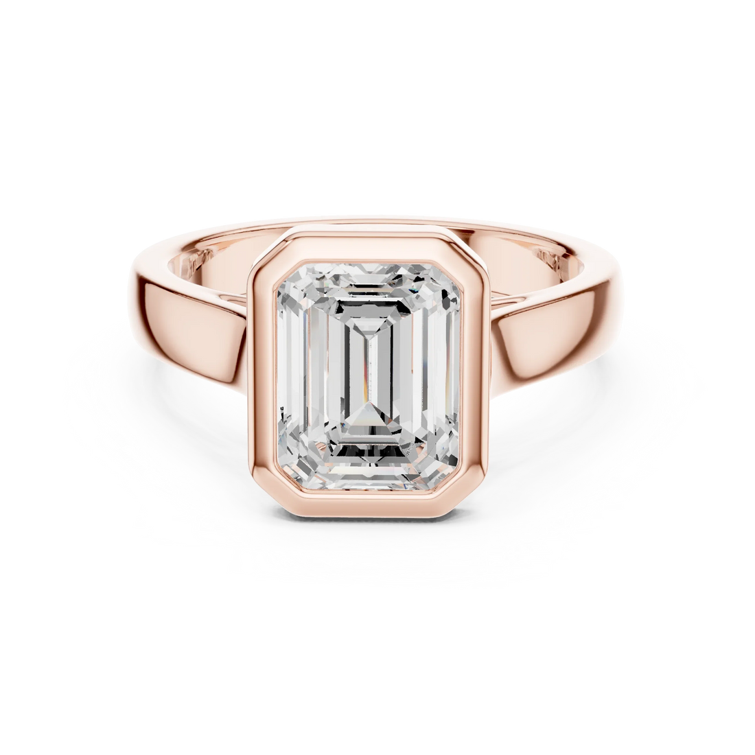 Emerald Cut Diamond Bezel Solitaire Engagement Ring