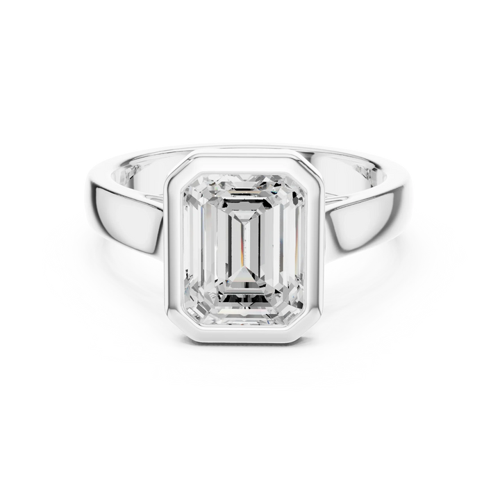 Emerald Cut Diamond Bezel Solitaire Engagement Ring