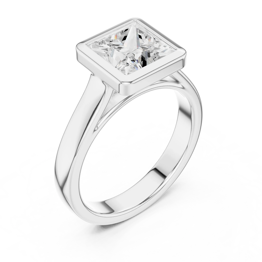 Princess Cut Diamond Bezel Solitaire Engagement Ring