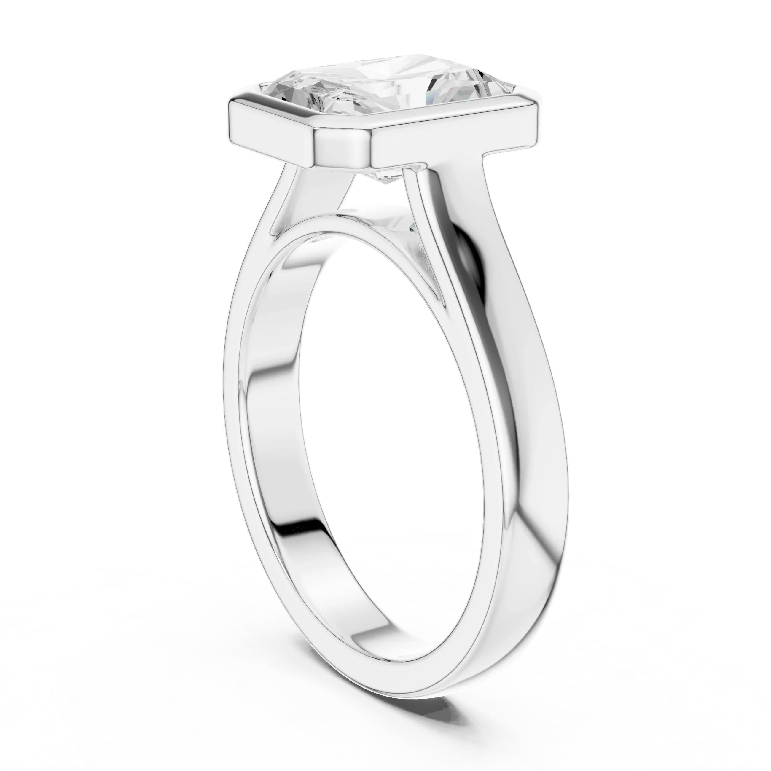 Radiant Cut Diamond Bezel Solitaire Engagement Ring