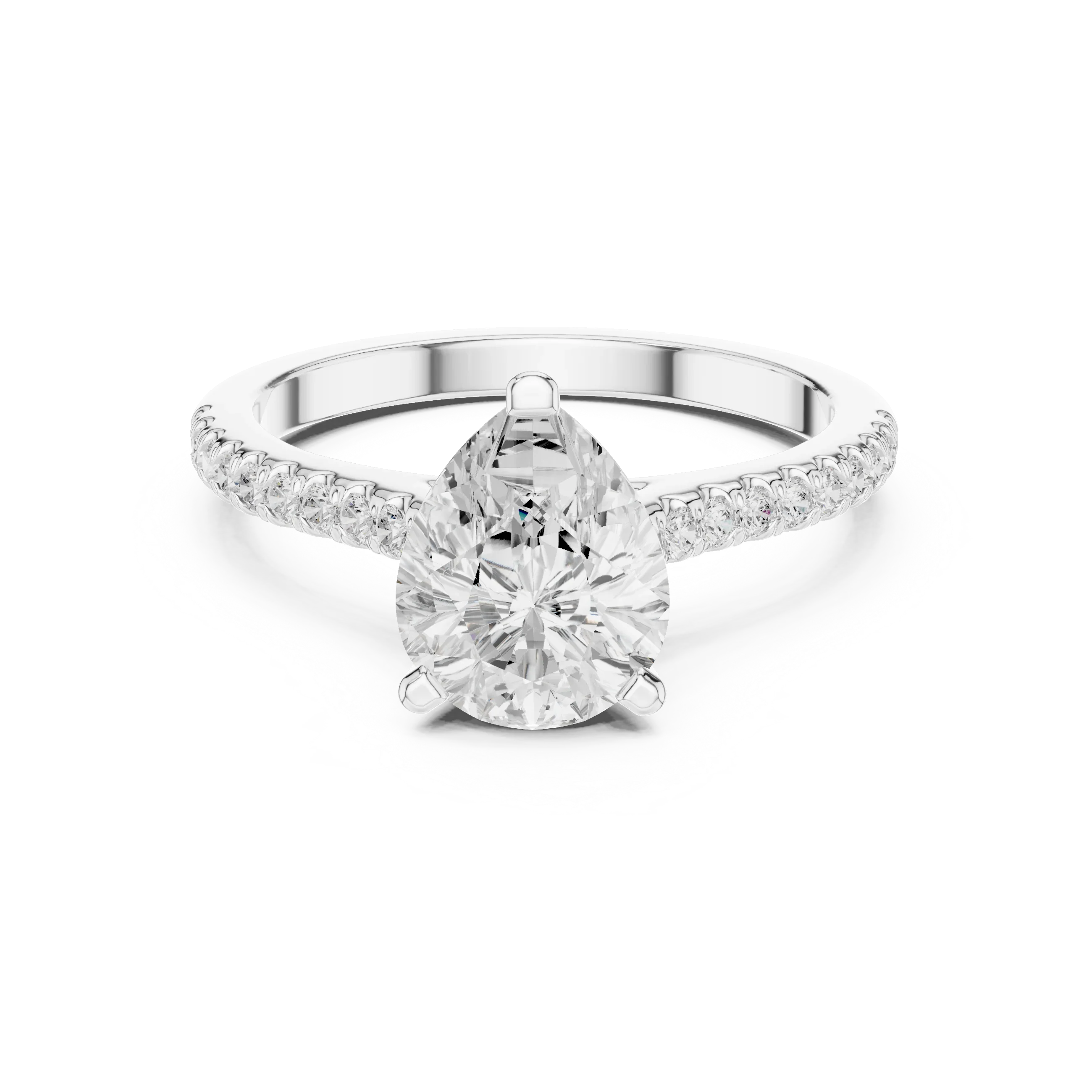 Pear-Cut Diamond Hidden Halo Engagement Ring with Pave Band