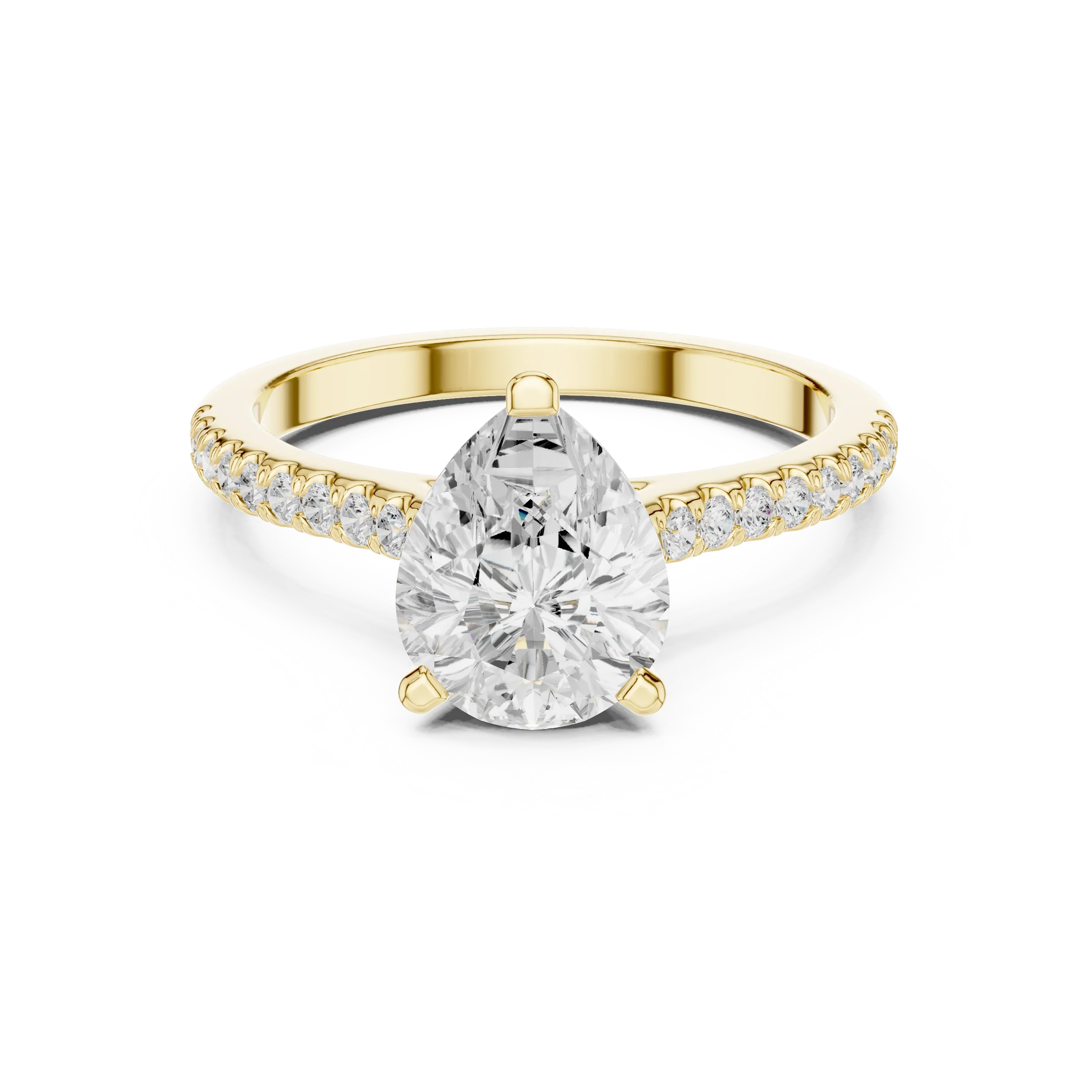 Pear-Cut Diamond Hidden Halo Engagement Ring with Pave Band