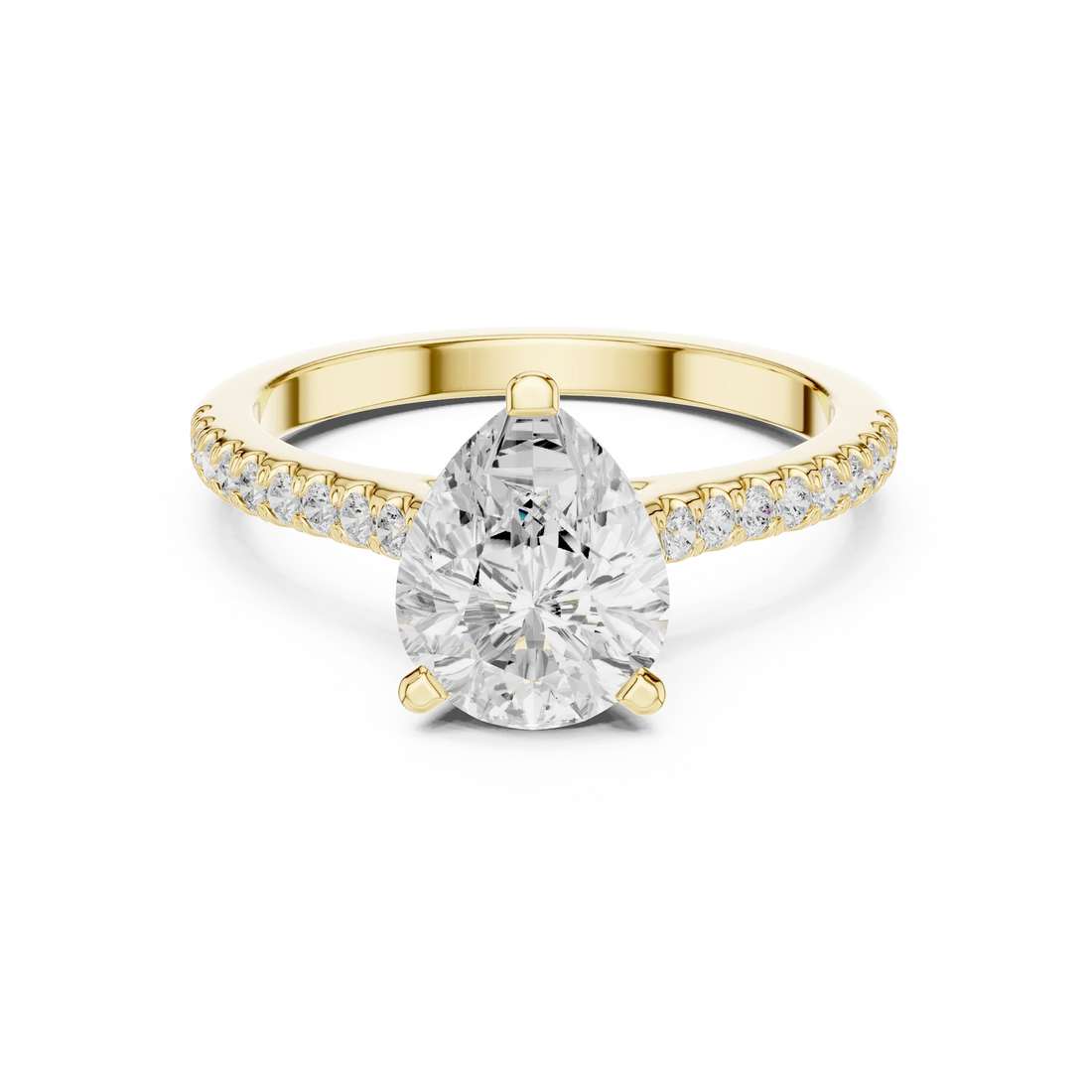 Pear-Cut Diamond Hidden Halo Engagement Ring with Pave Band