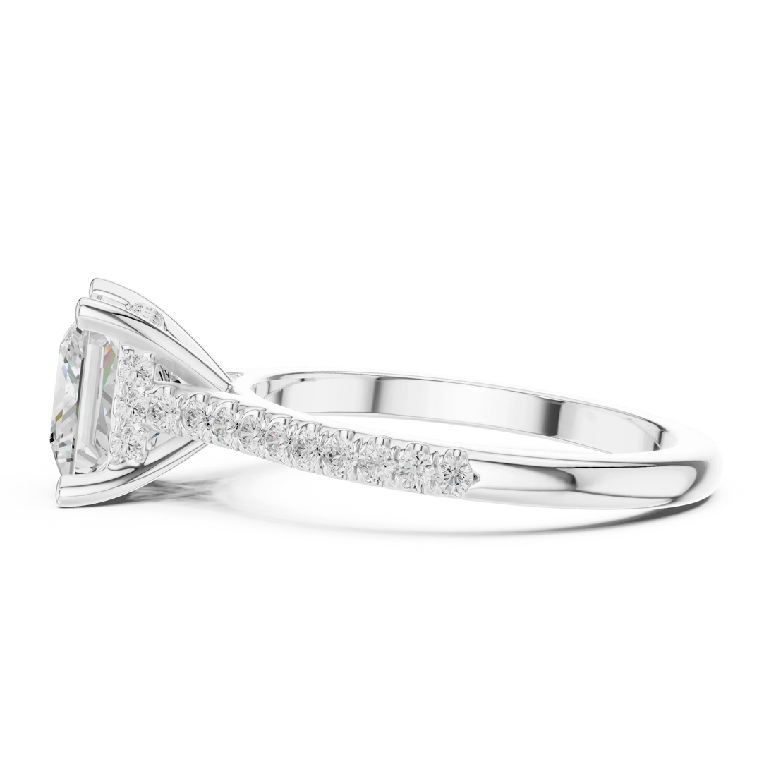 Princess-Cut Diamond Hidden Halo Engagement Ring with Pave Band