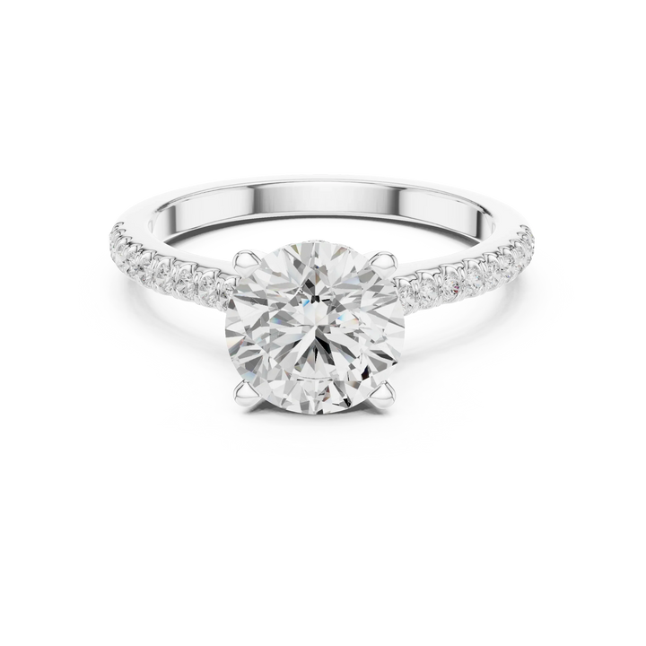 Round-Cut Diamond Hidden Halo Engagement Ring with Pave Band