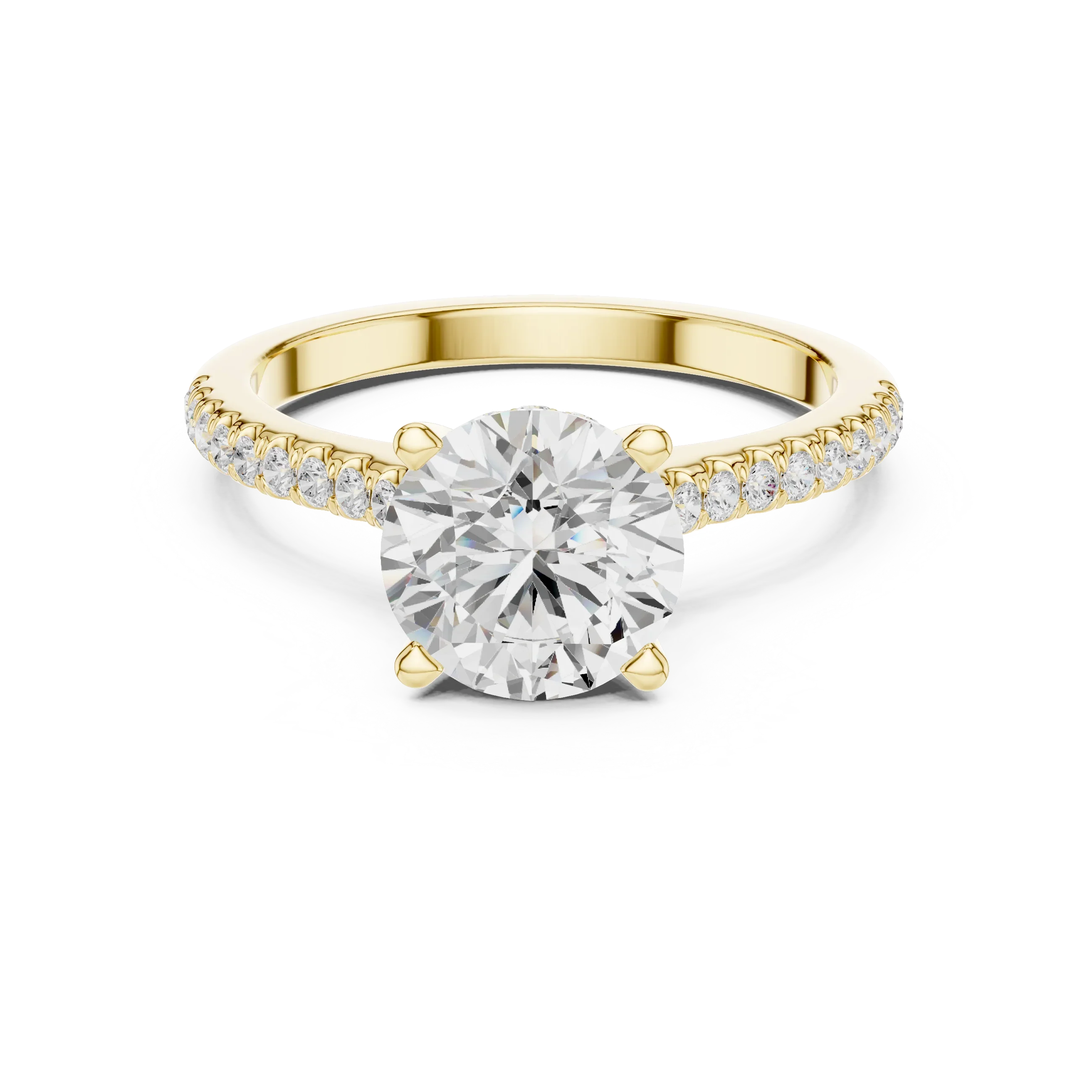 Round-Cut Diamond Hidden Halo Engagement Ring with Pave Band