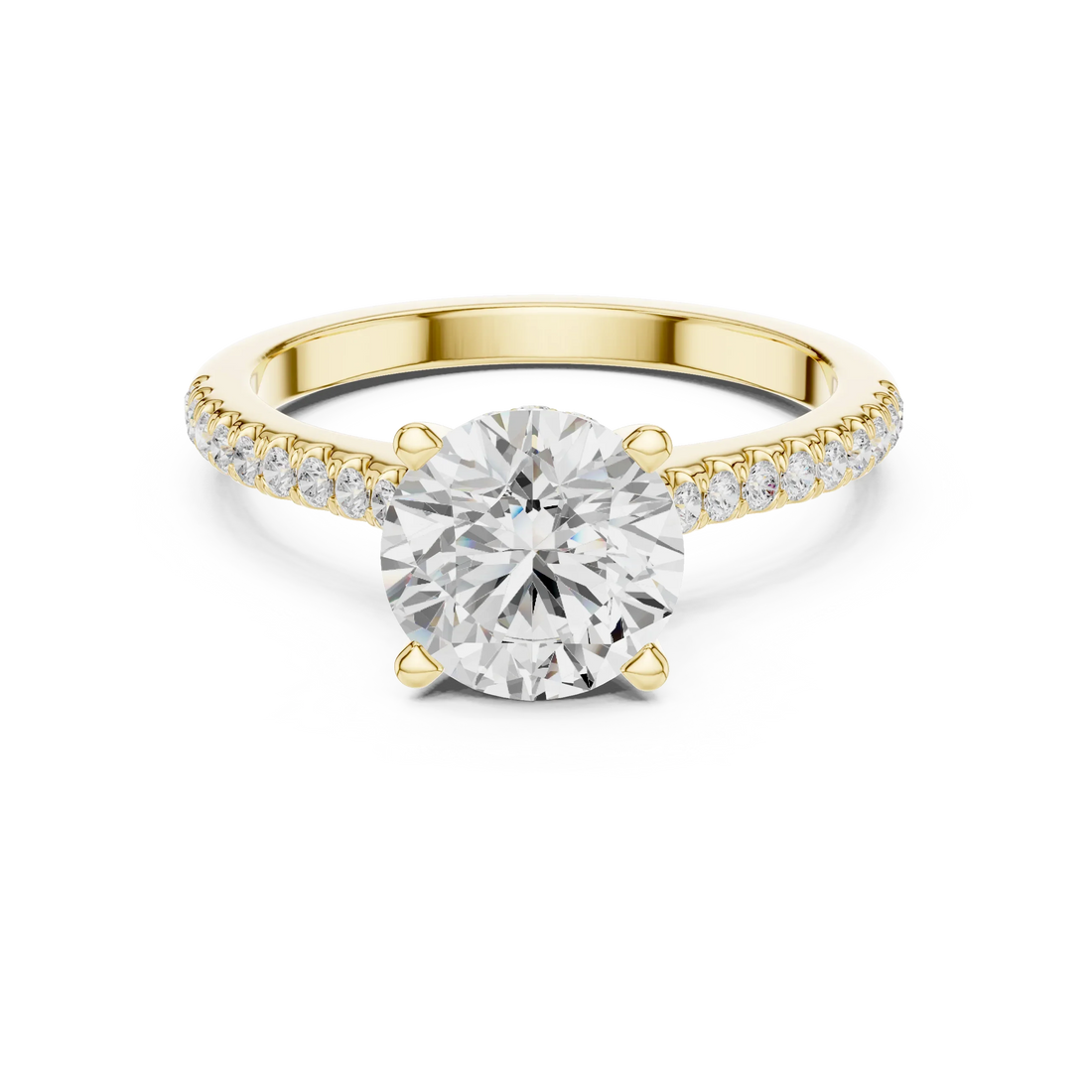 Round-Cut Diamond Hidden Halo Engagement Ring with Pave Band