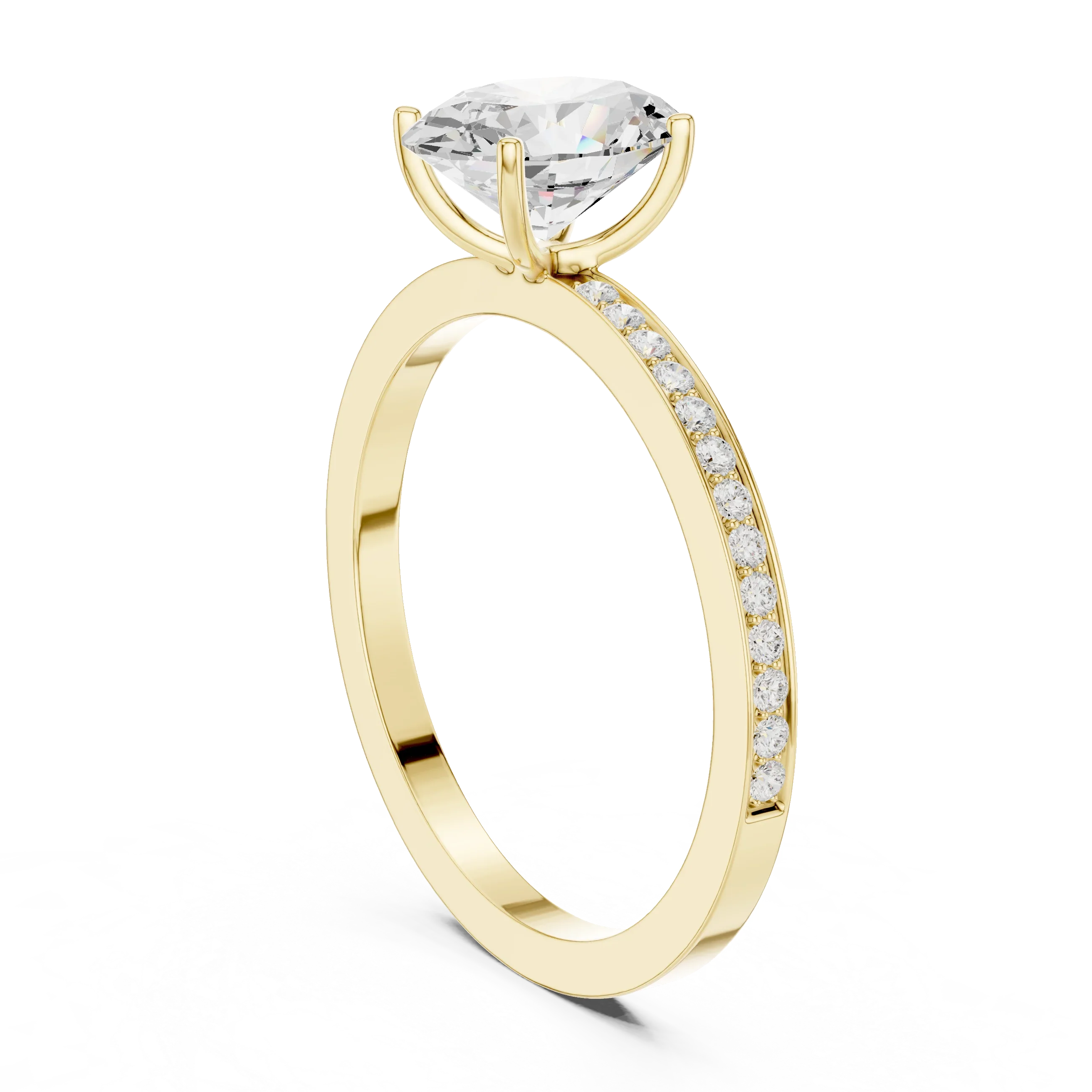 Oval-Cut Diamond Hidden Halo Engagement Ring with Pave Band